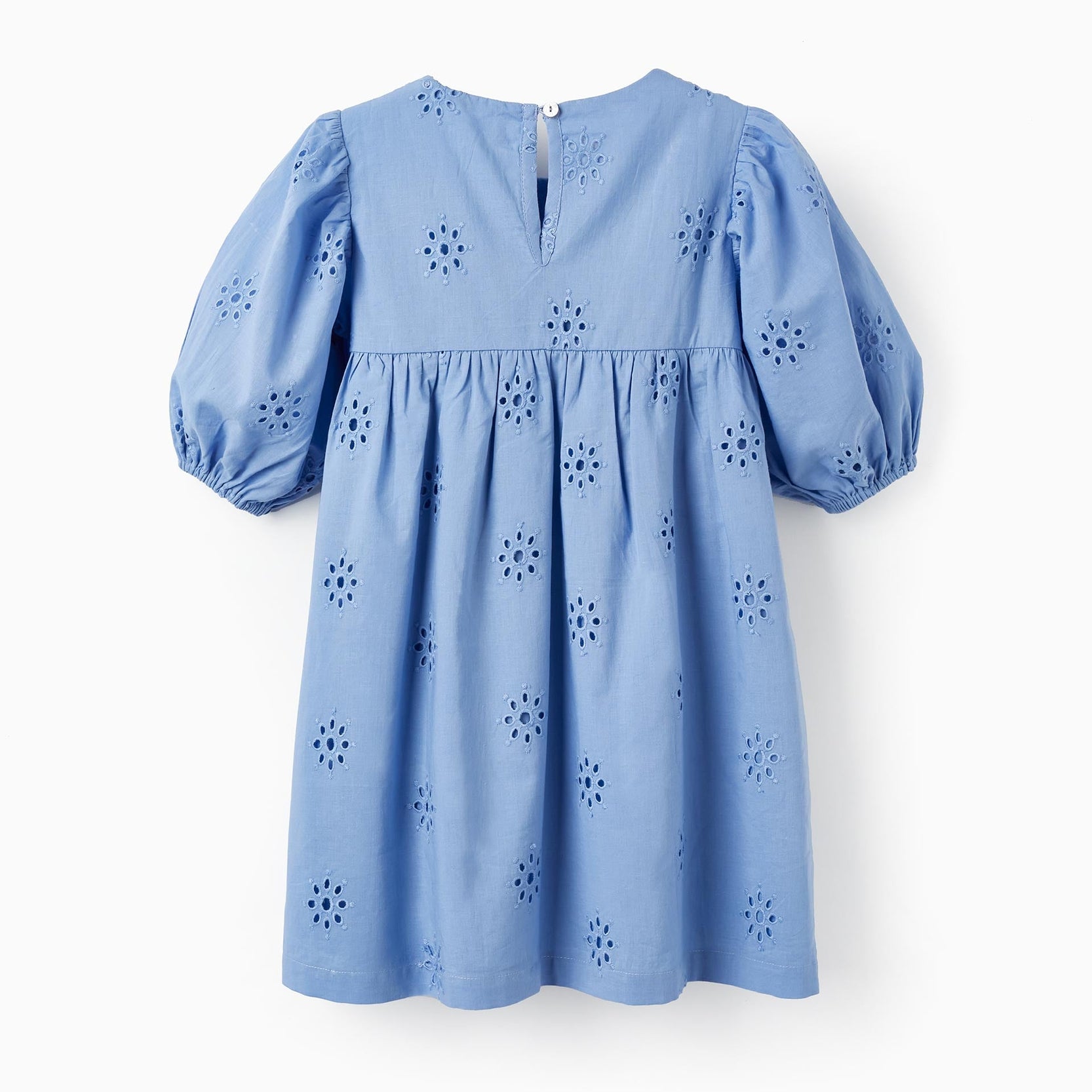 Cotton Dress with English Embroidery for Girls, Blue