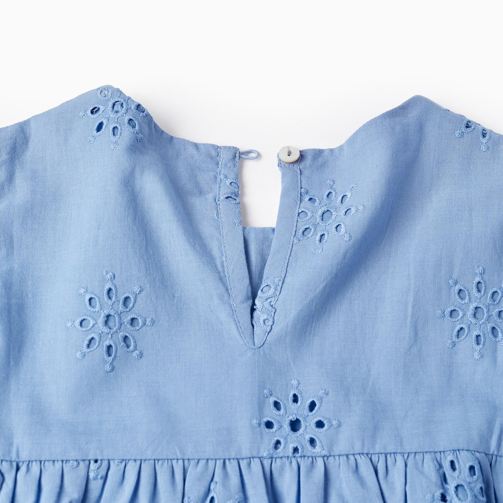 Cotton Dress with English Embroidery for Girls, Blue
