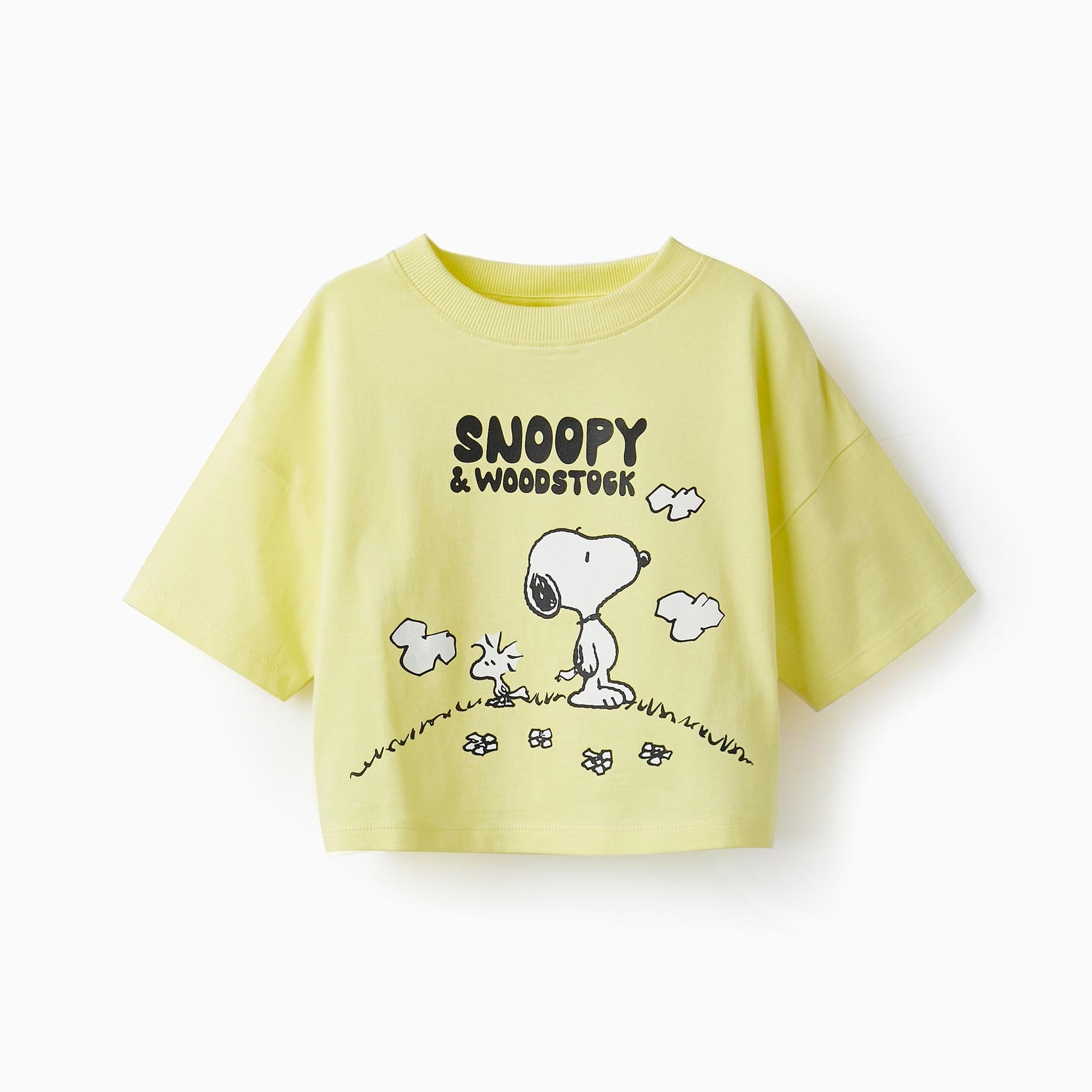 Short Sleeve Cotton T-Shirt for Girls 'Snoopy & Woodstock', Yellow