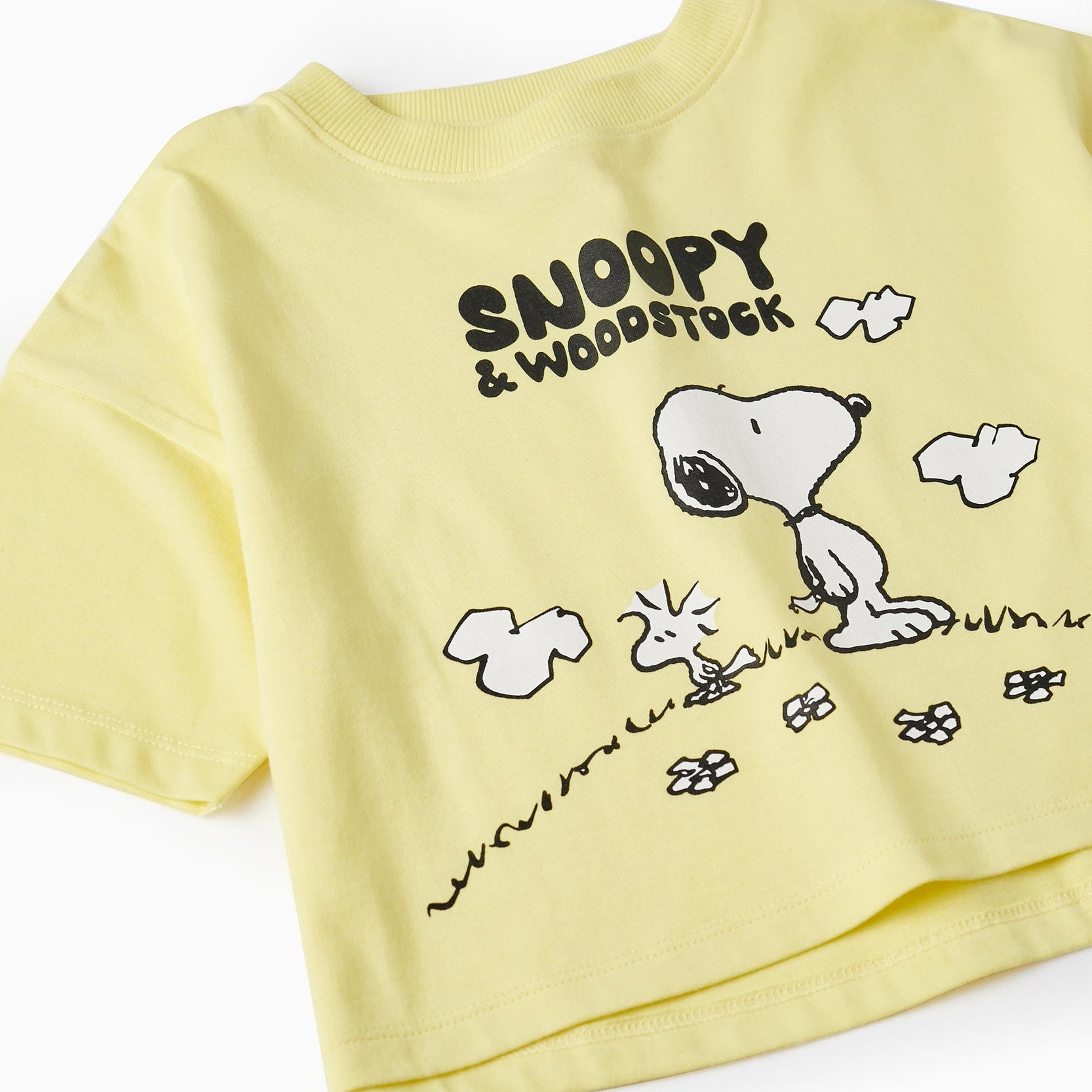 Short Sleeve Cotton T-Shirt for Girls 'Snoopy & Woodstock', Yellow