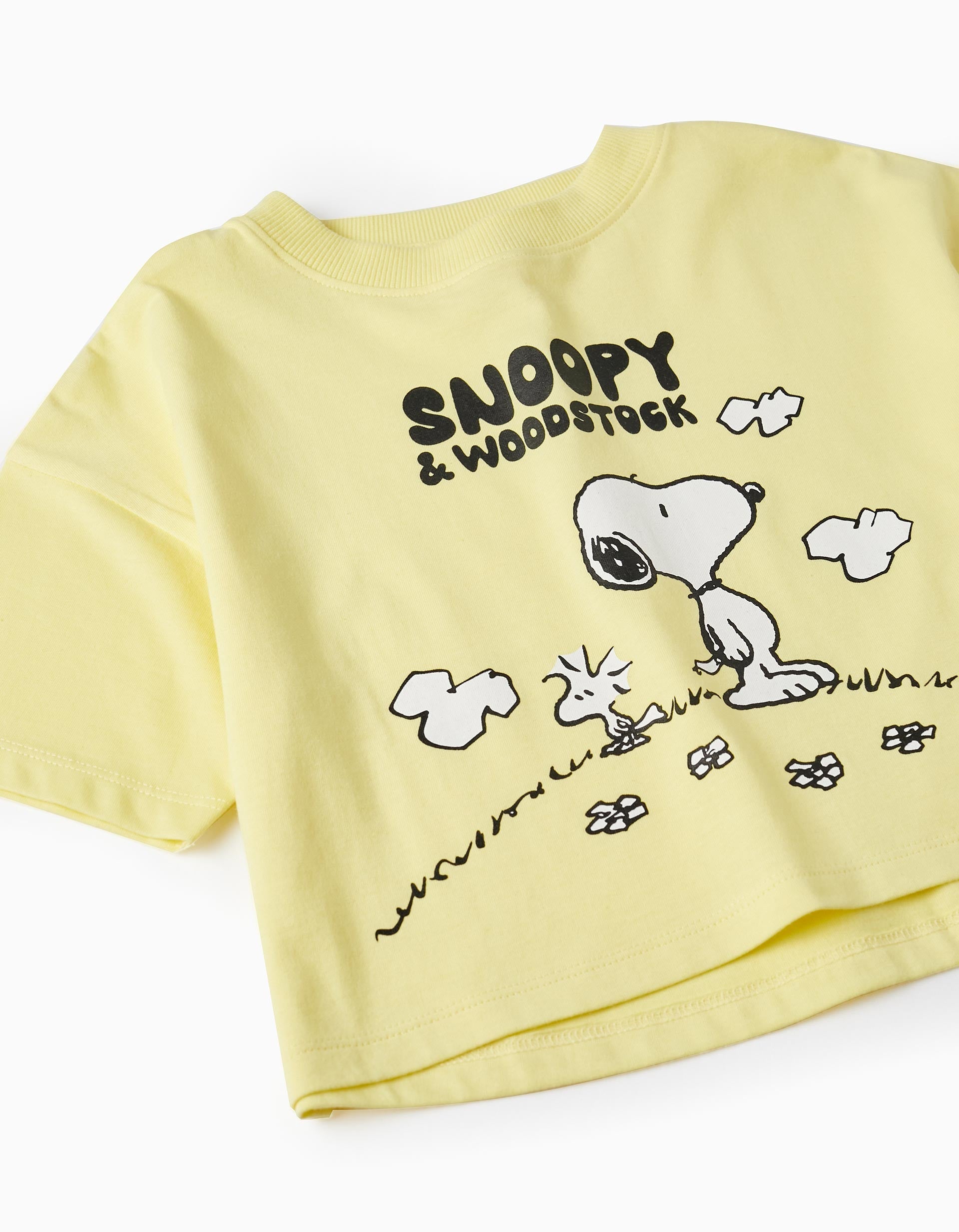Short Sleeve Cotton T-Shirt for Girls 'Snoopy & Woodstock', Yellow