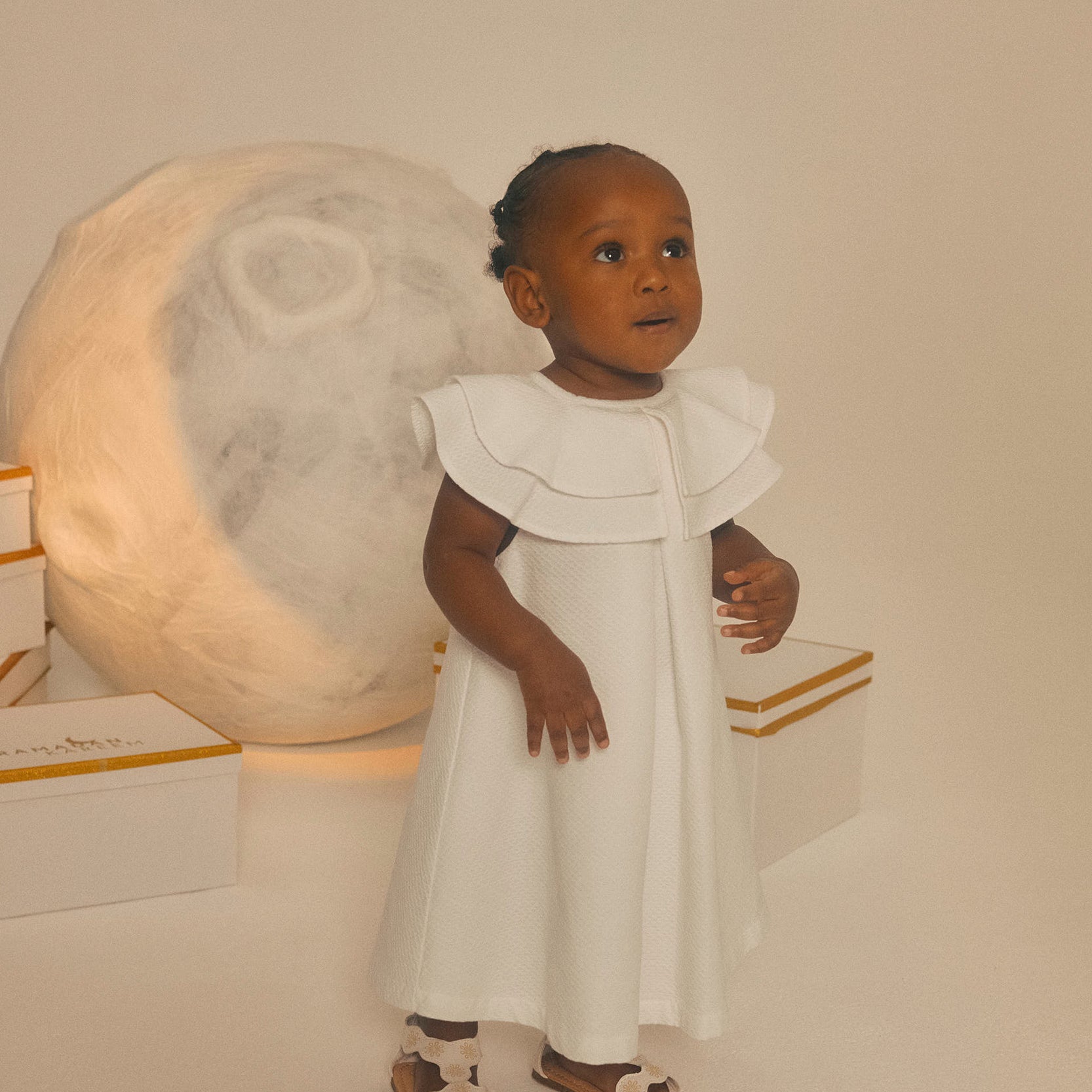 Cotton Dress with Ruffles for Baby Girls, White