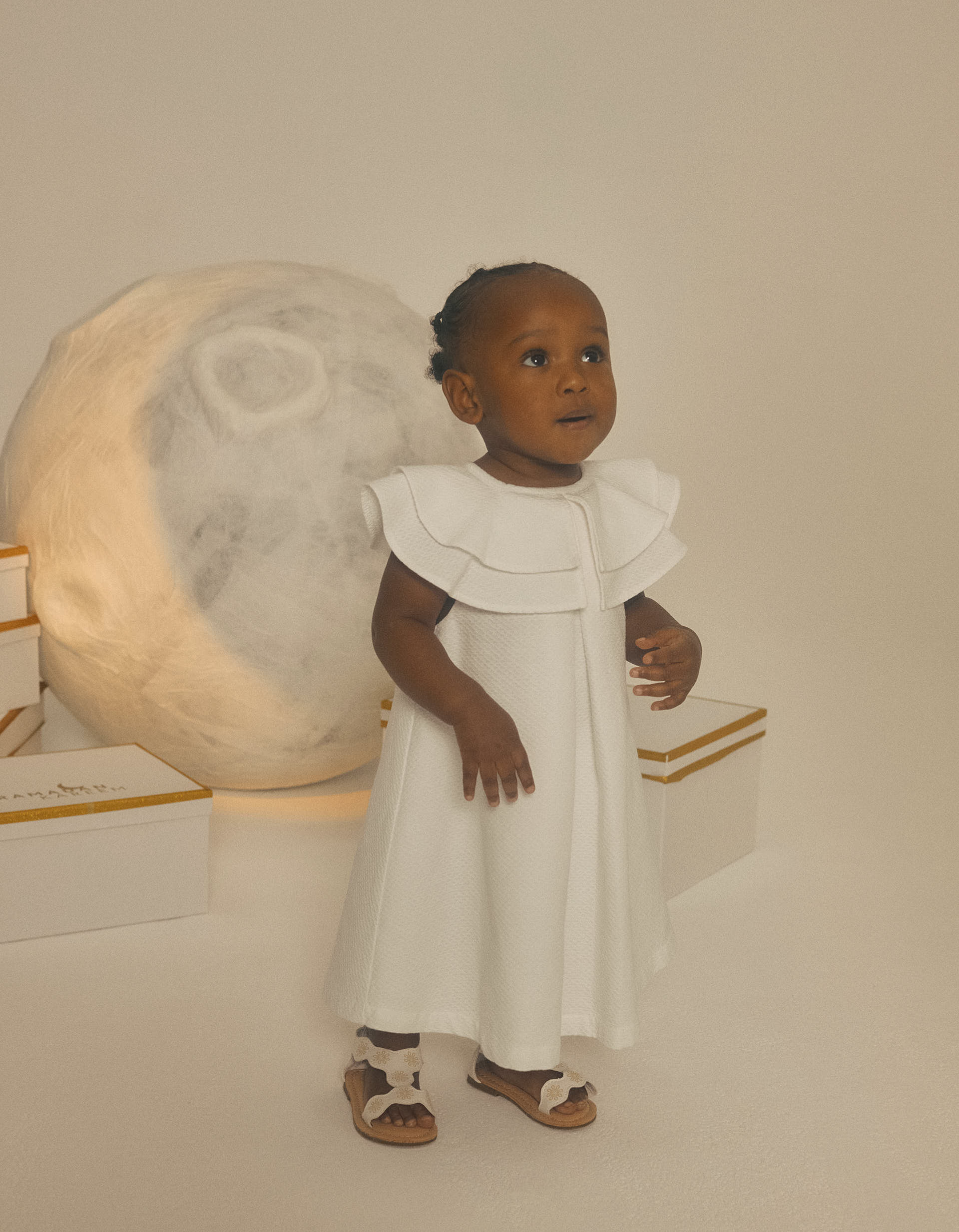 Cotton Dress with Ruffles for Baby Girls, White