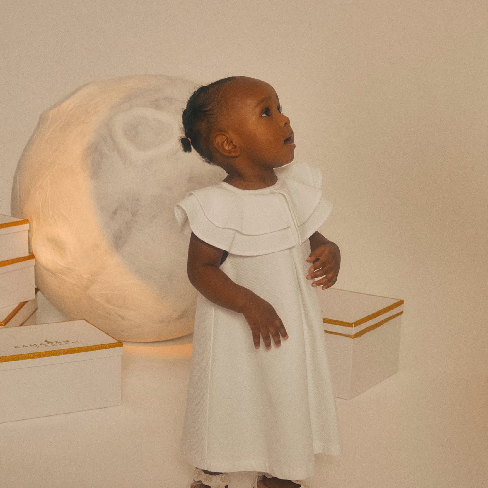 Cotton Dress with Ruffles for Baby Girls, White