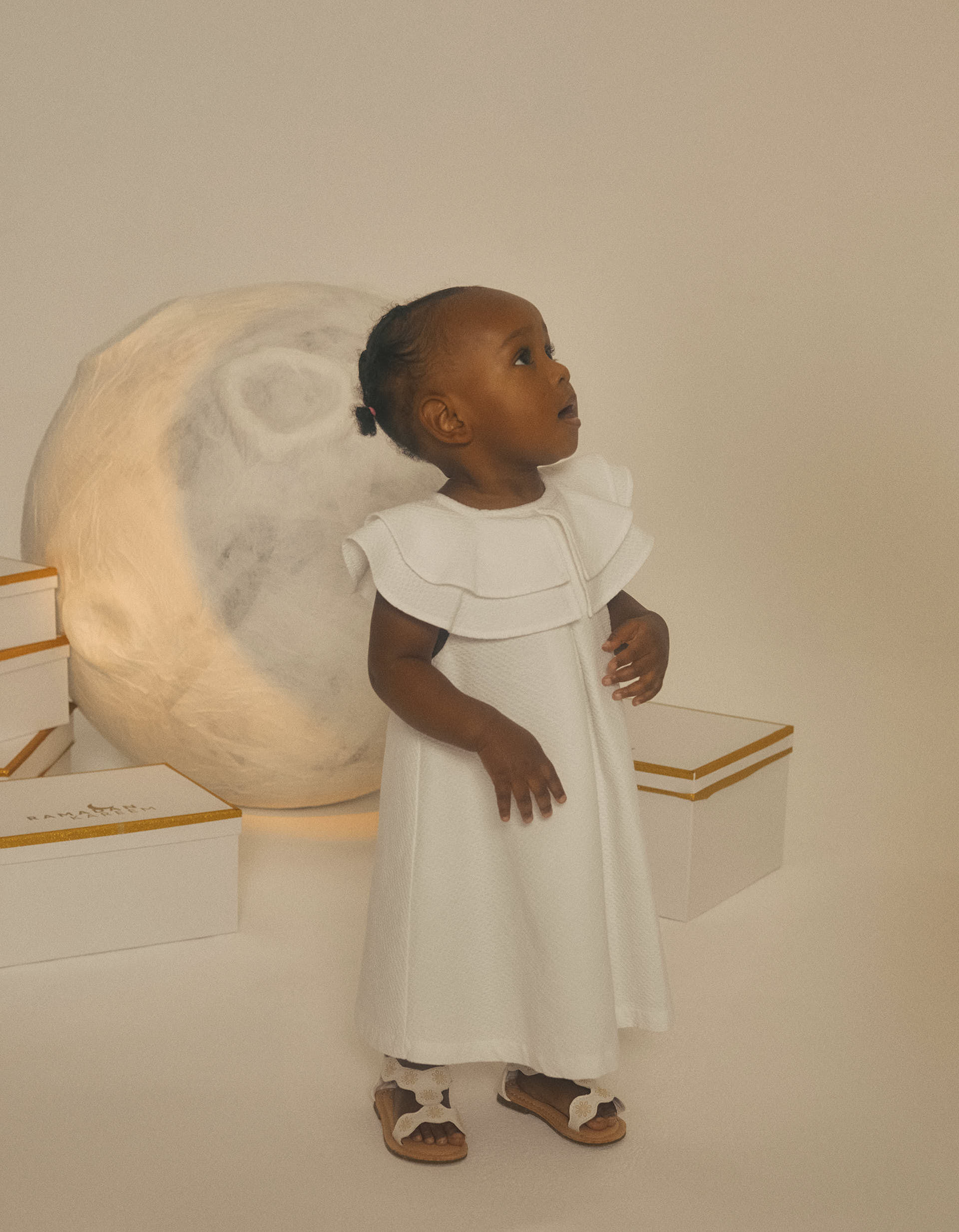 Cotton Dress with Ruffles for Baby Girls, White