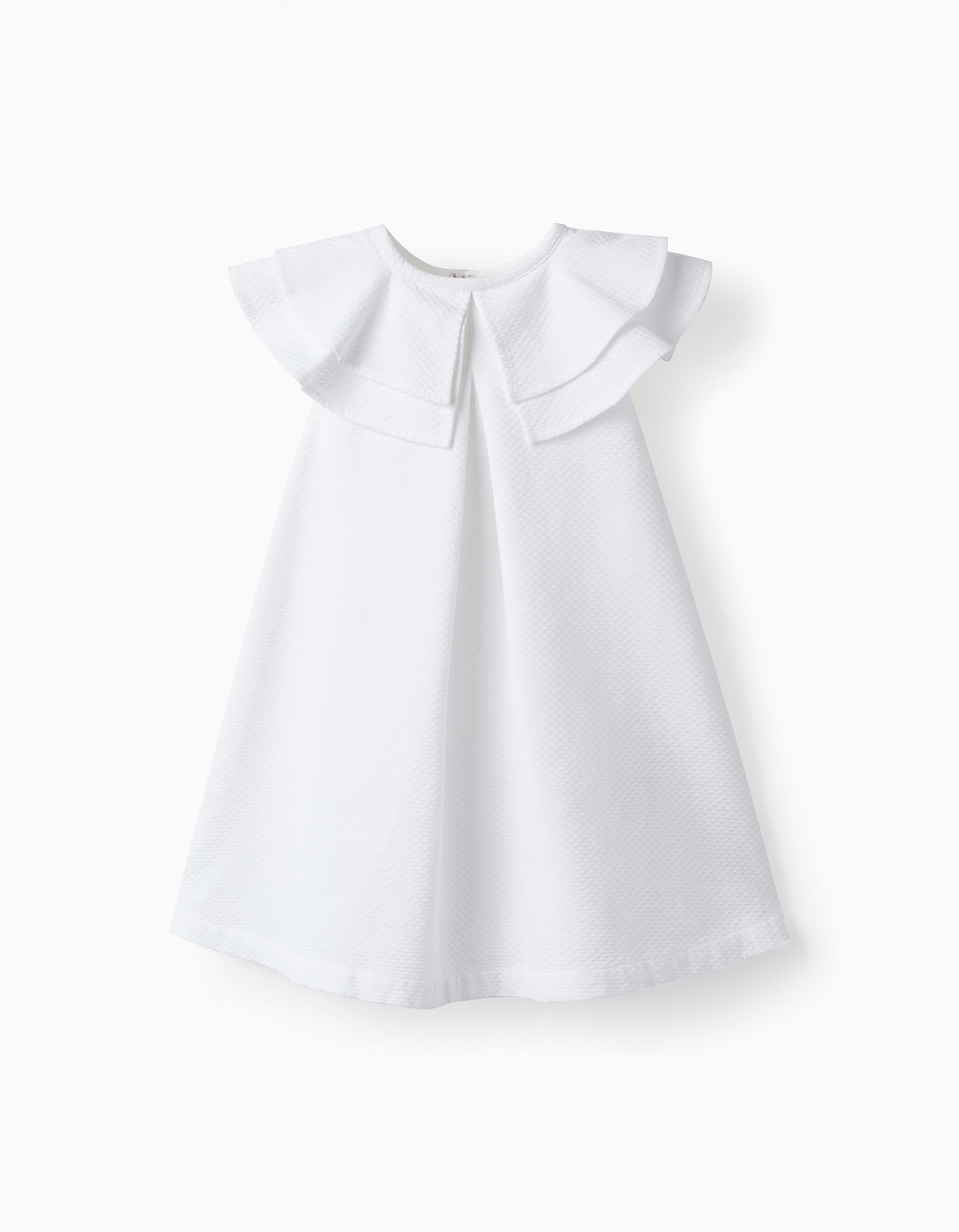 Cotton Dress with Ruffles for Baby Girls, White