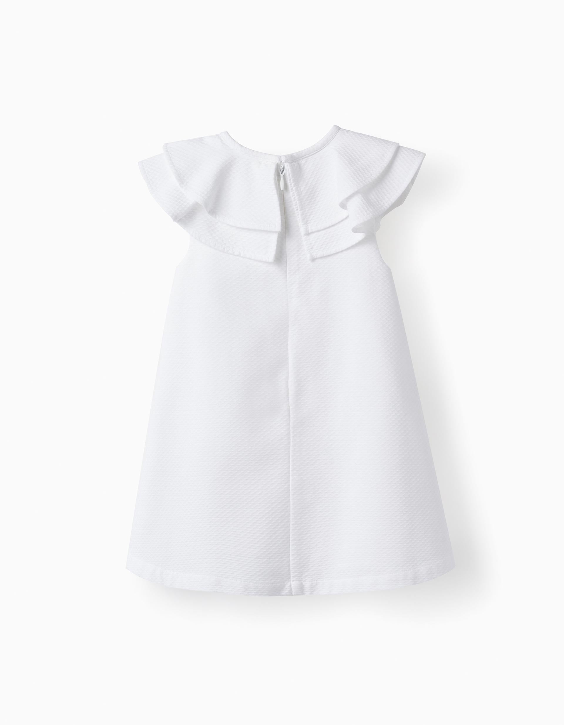 Cotton Dress with Ruffles for Baby Girls, White