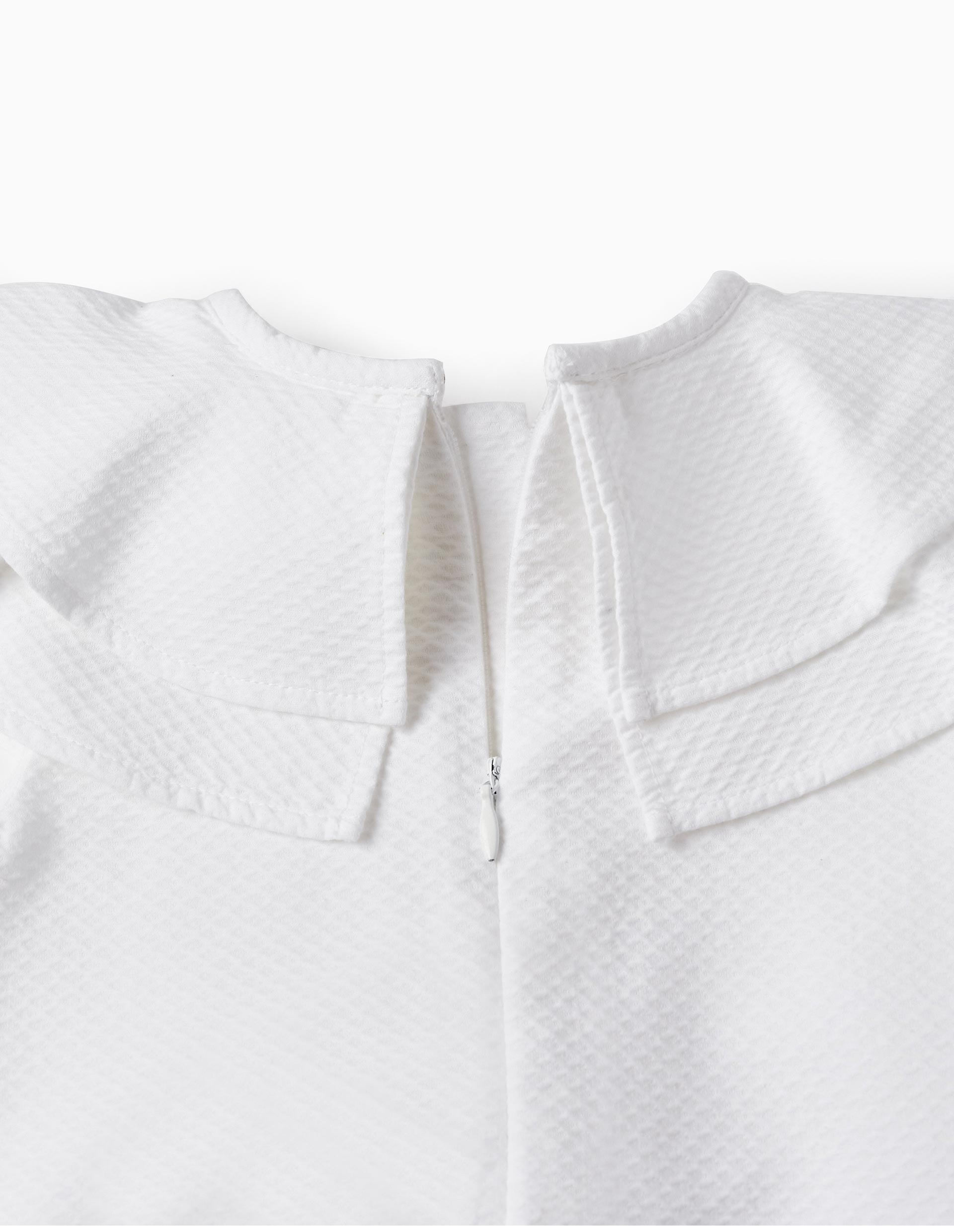 Cotton Dress with Ruffles for Baby Girls, White