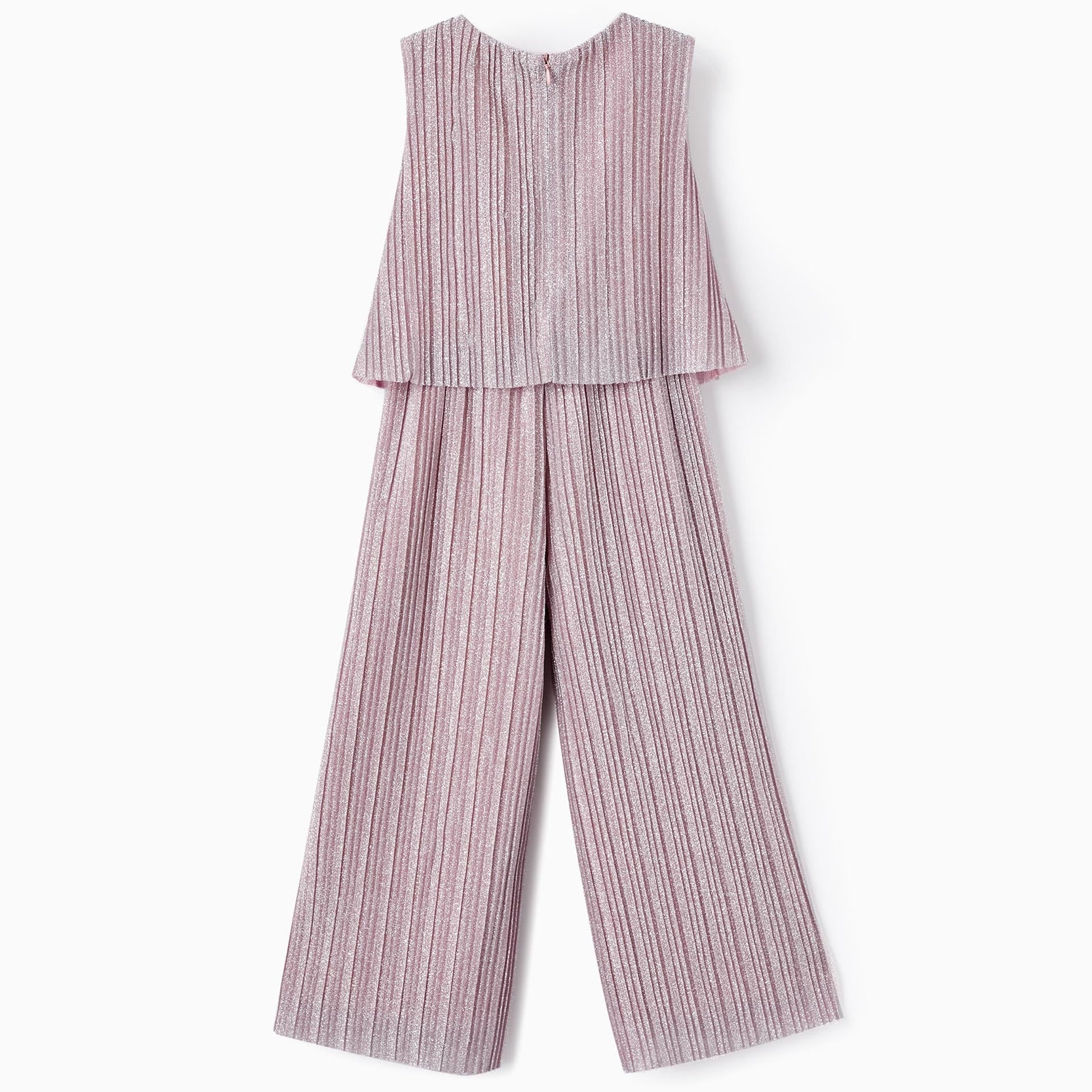 Pleated and Lurex Jumpsuit for Girls, Lilac/Silver