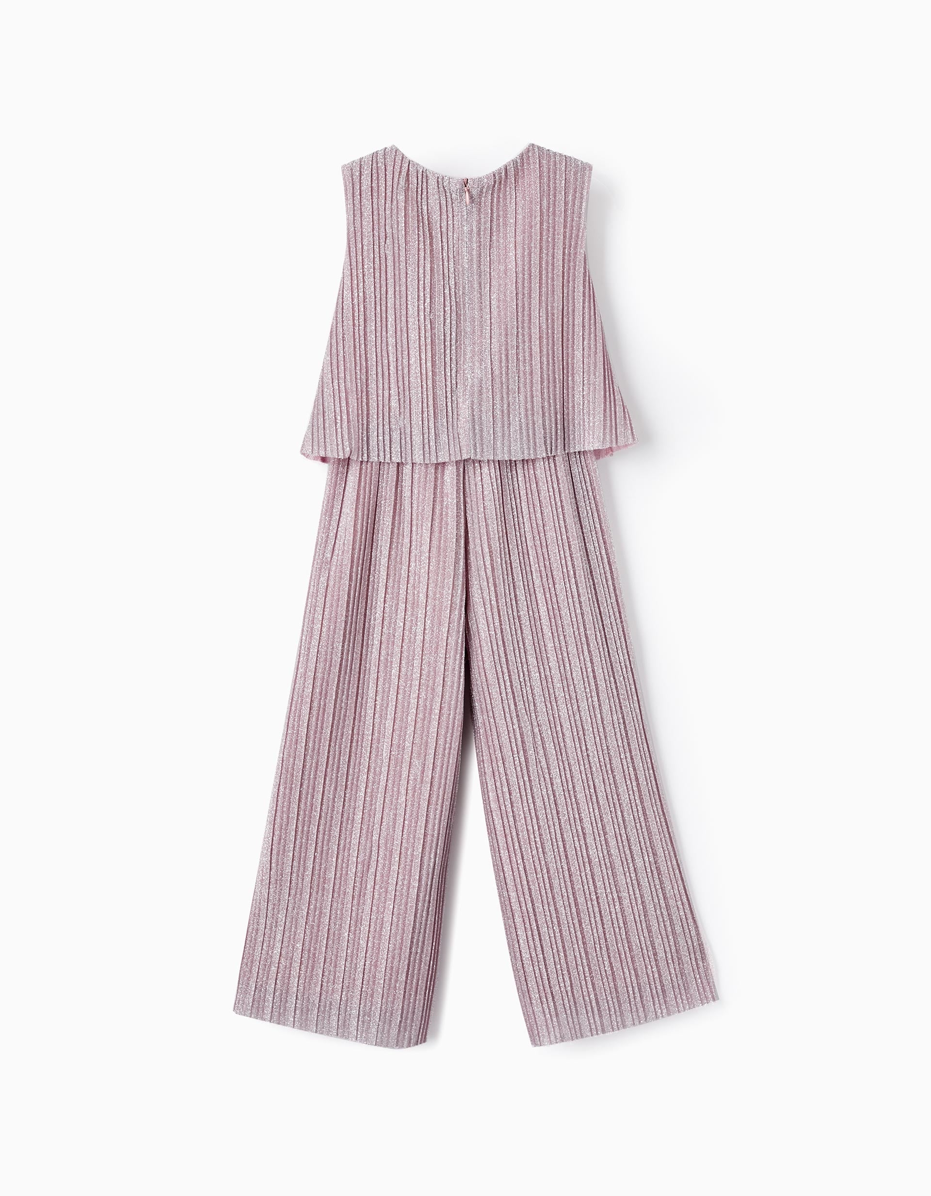 Pleated and Lurex Jumpsuit for Girls, Lilac/Silver