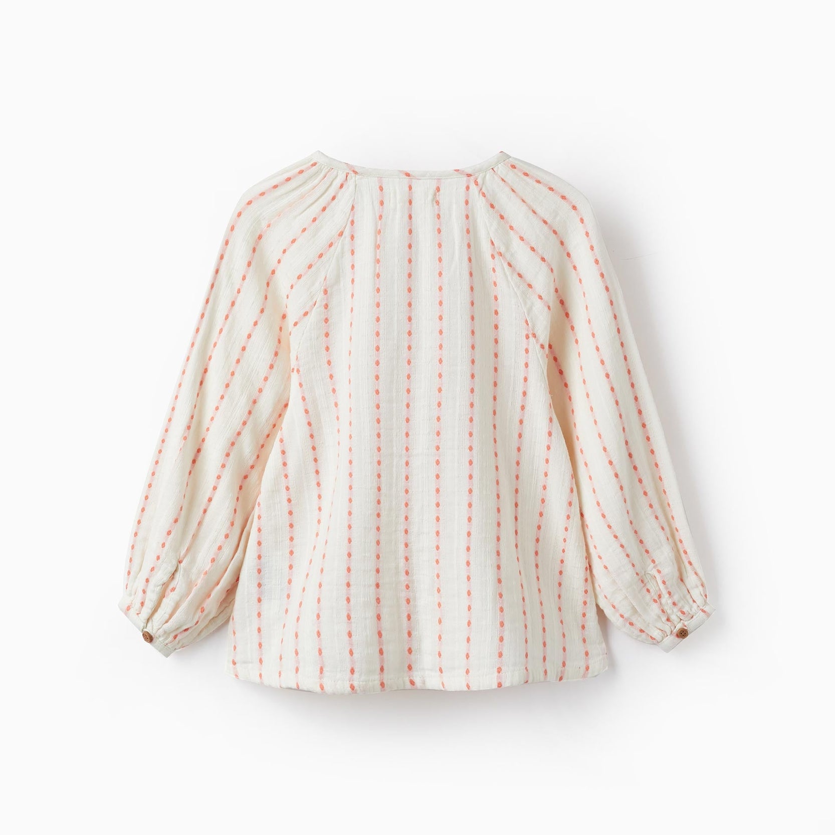 Cotton Shirt for Girls, White/Salmon