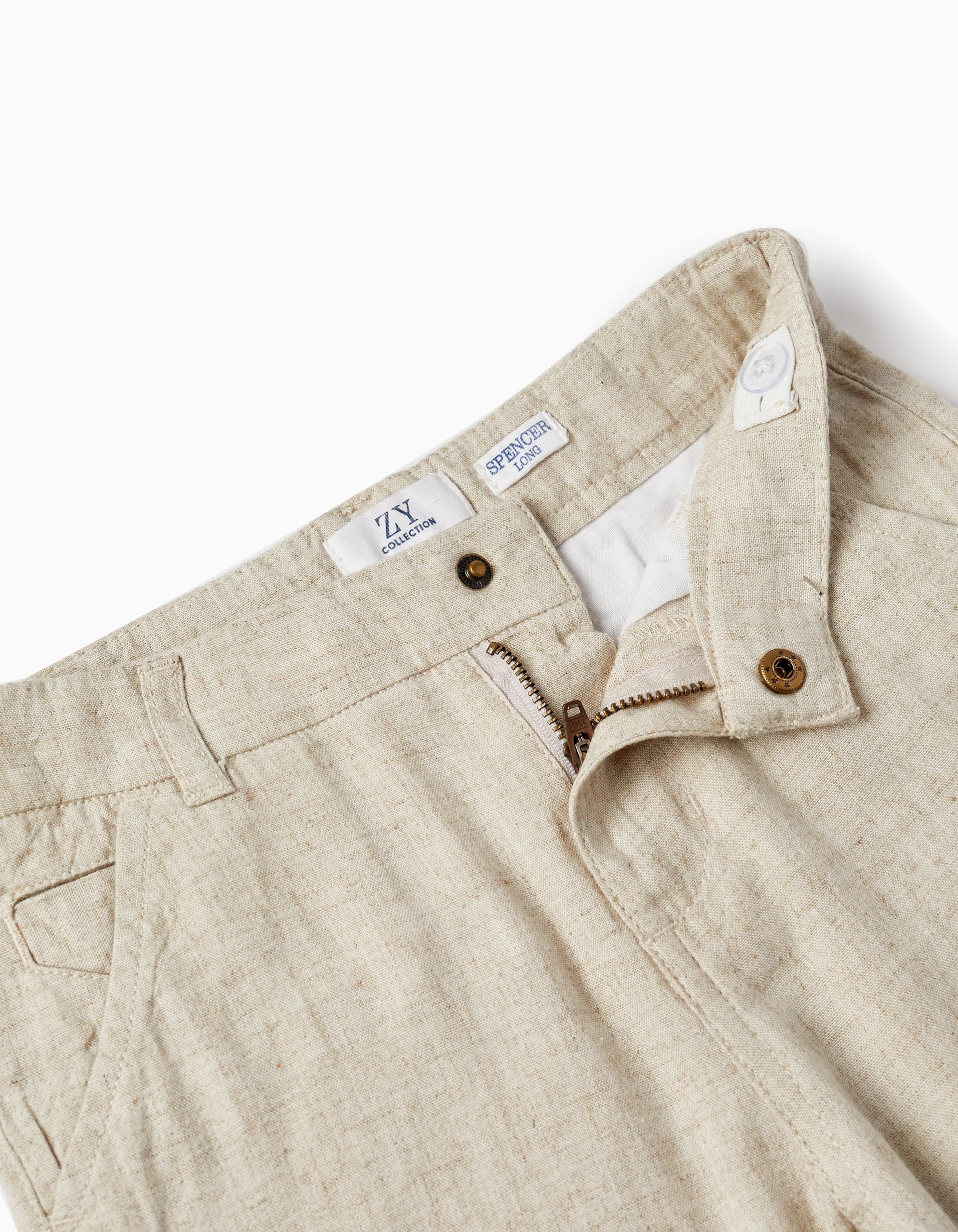 Chino Shorts with Linen for Boys, Beige