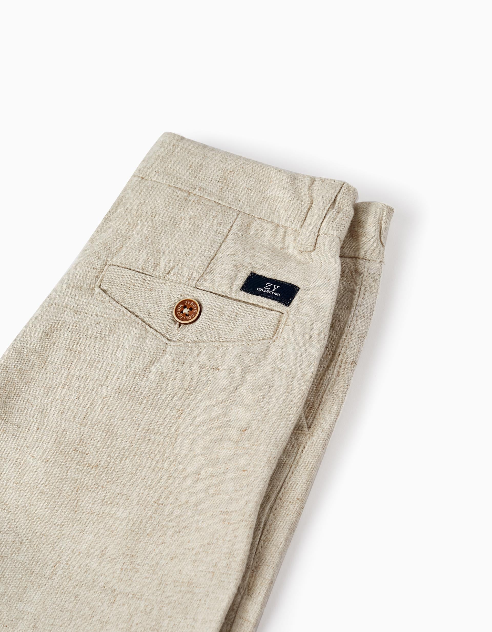 Chino Shorts with Linen for Boys, Beige