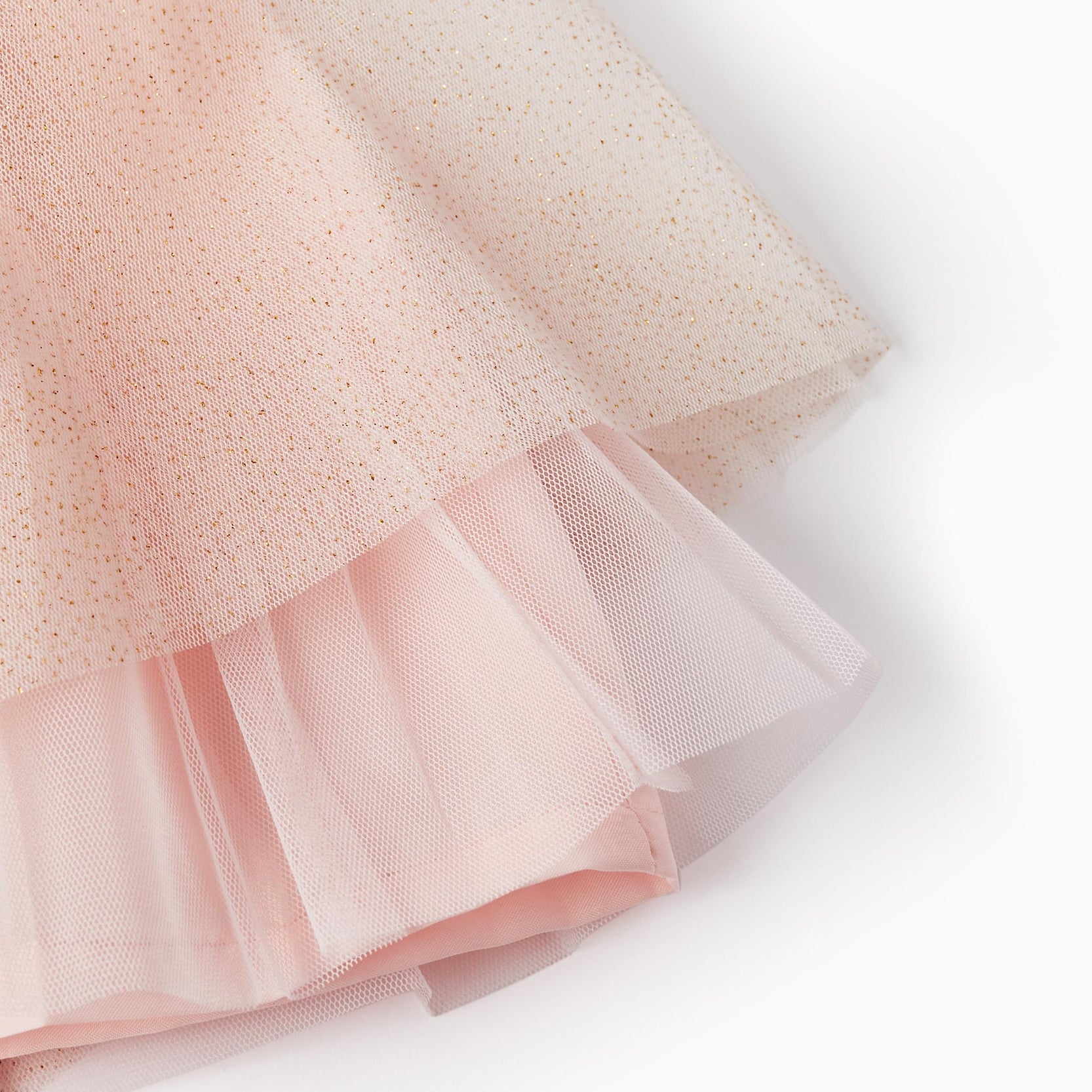 Dress with Tulle Skirt and Golden Glitter for Baby Girls, Pink