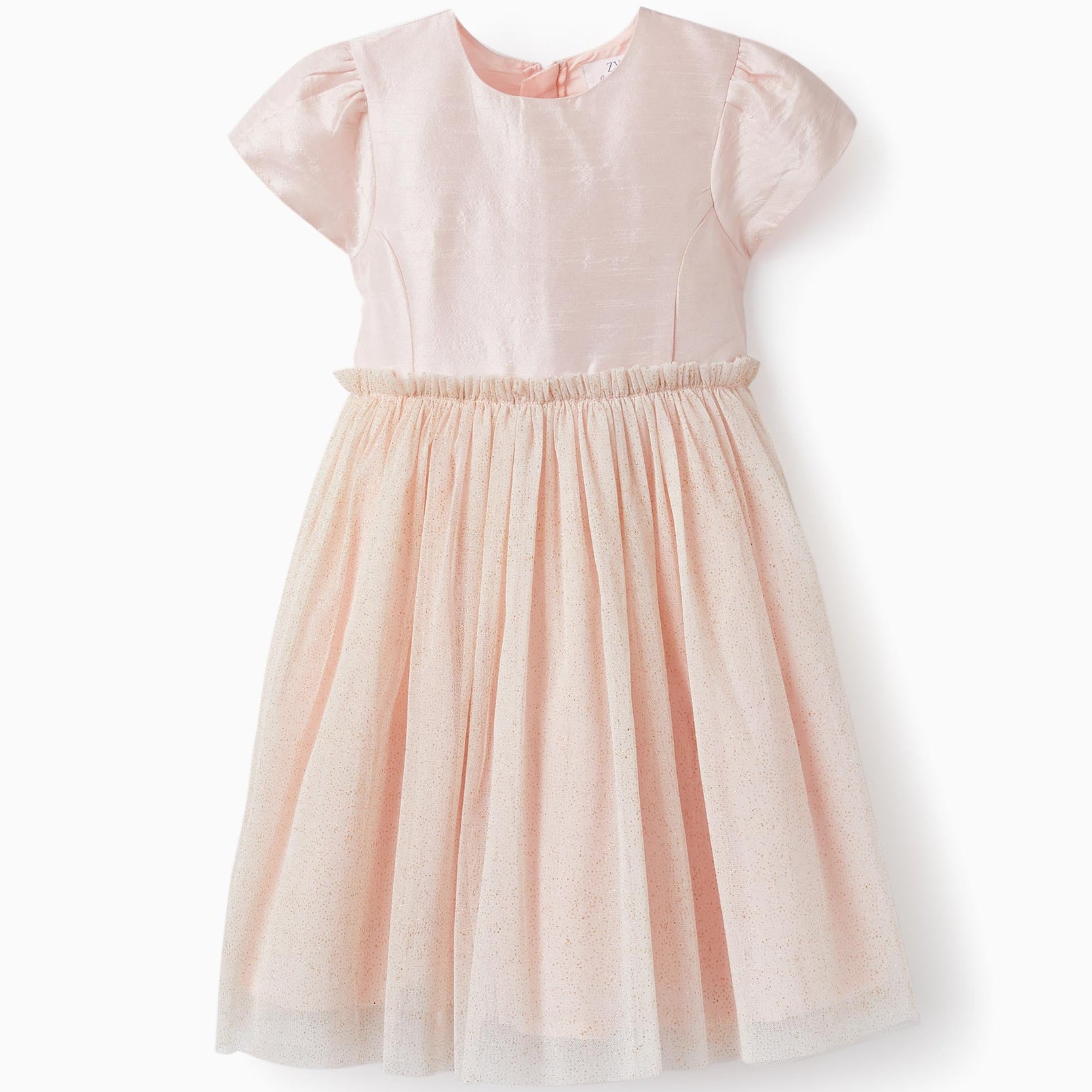 Dress with Tulle Skirt and Golden Glitter for Girls, Pink
