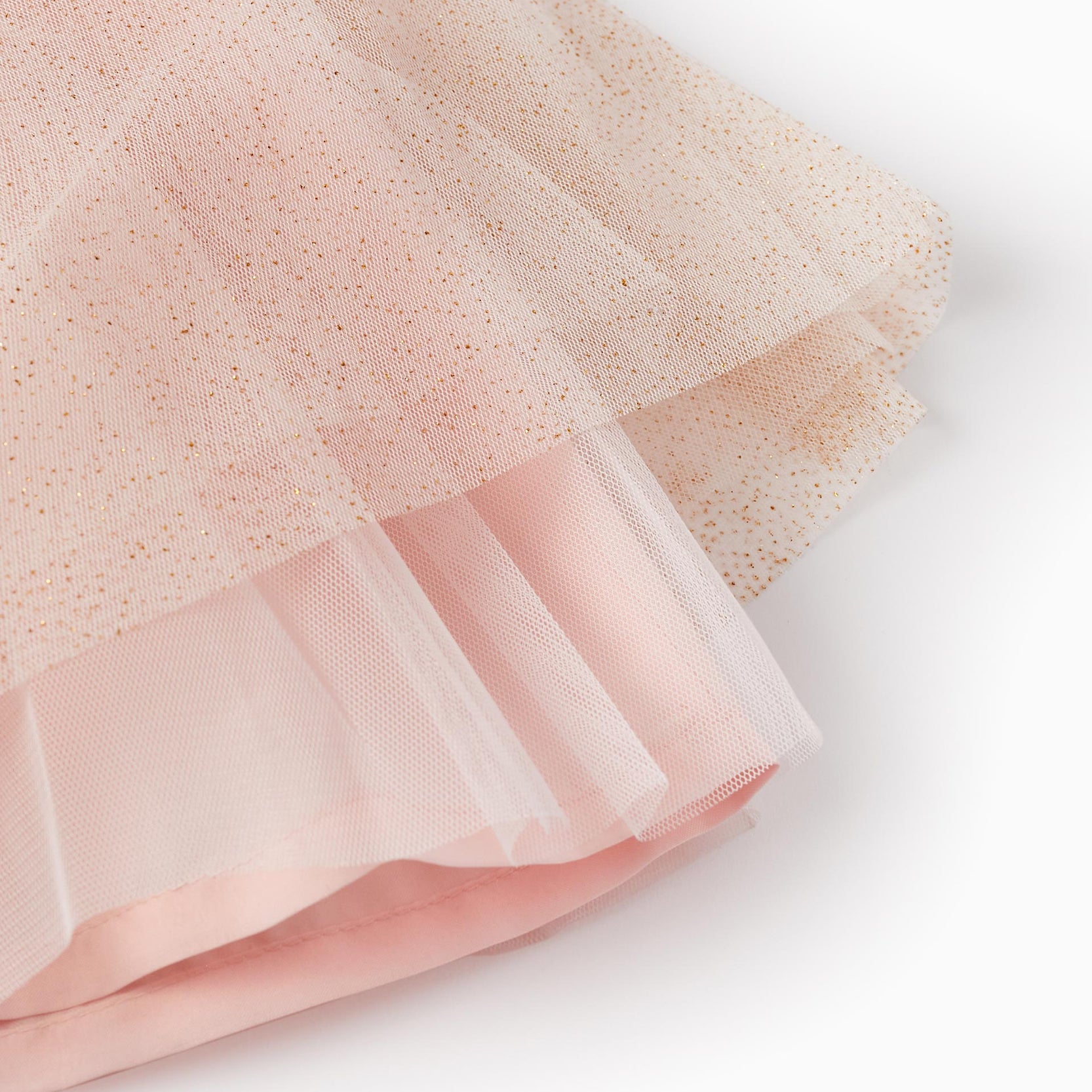 Dress with Tulle Skirt and Golden Glitter for Girls, Pink