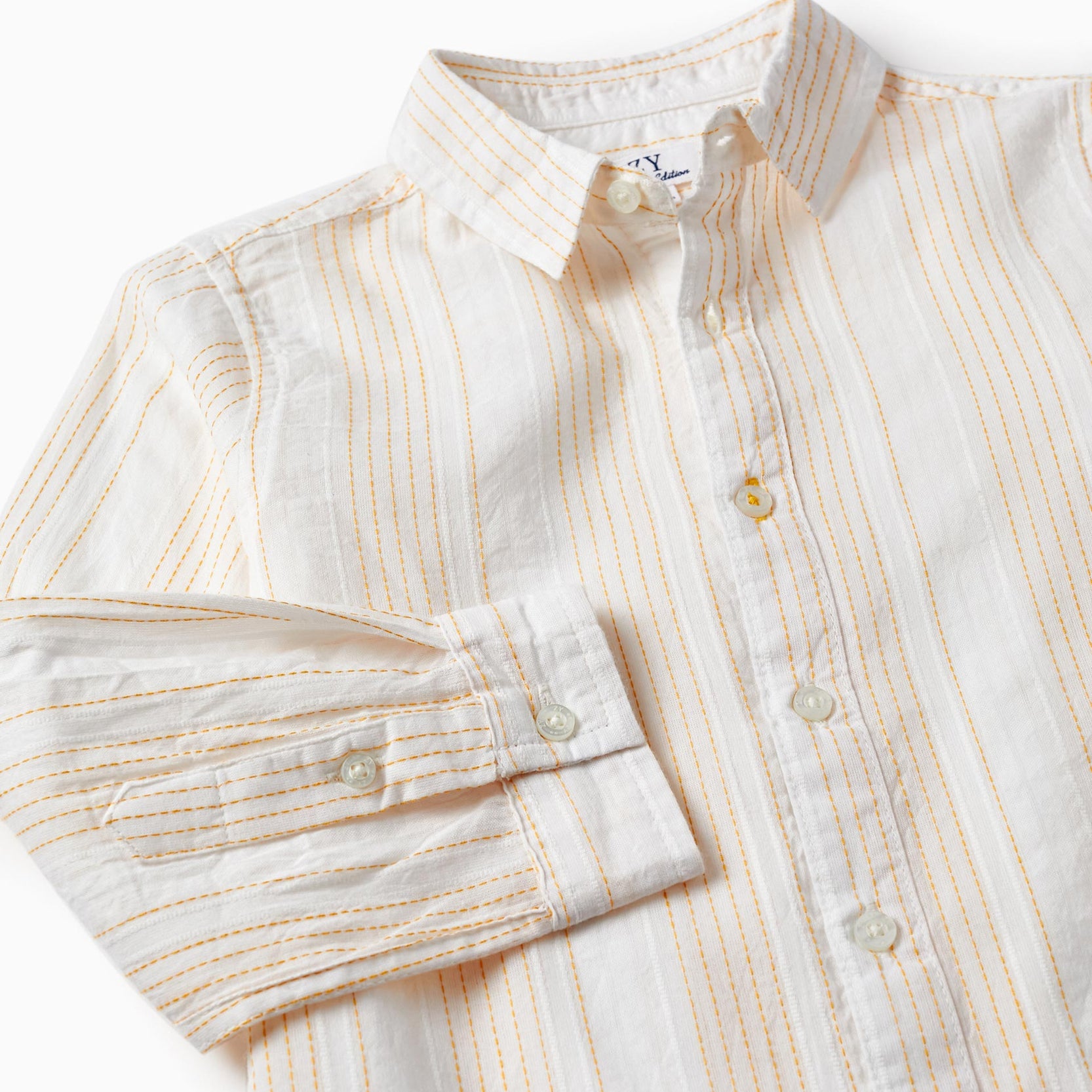 Long Sleeve Cotton Shirt for Boys, White/Yellow