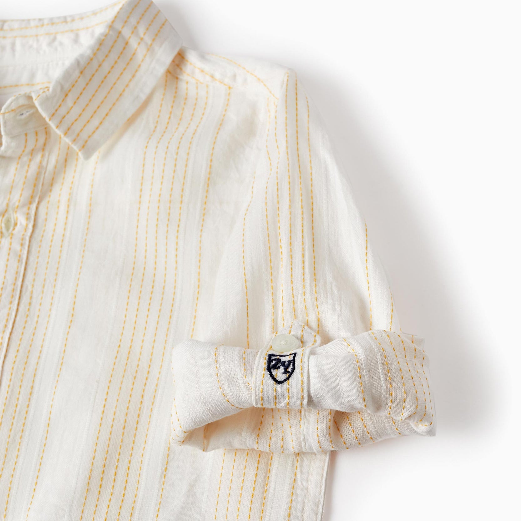 Long Sleeve Cotton Shirt for Boys, White/Yellow