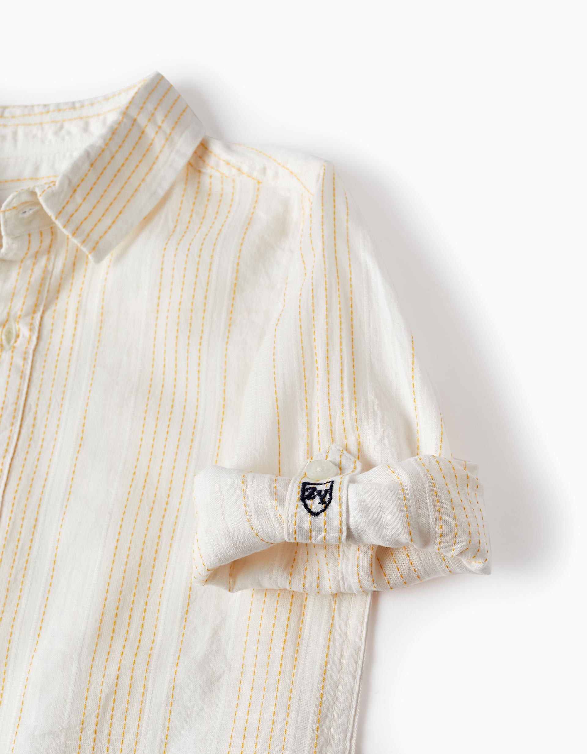 Long Sleeve Cotton Shirt for Boys, White/Yellow