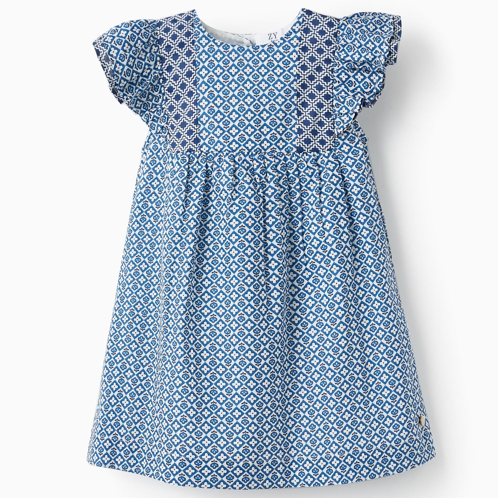 Dress with Ruffles for Baby Girls, Blue/White