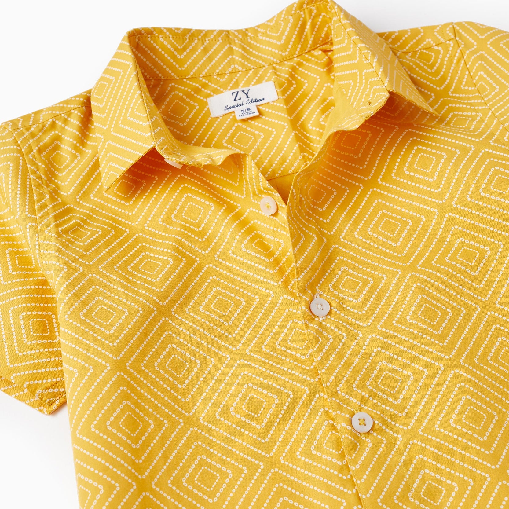Short Sleeve Cotton Shirt for Boys, Yellow/White