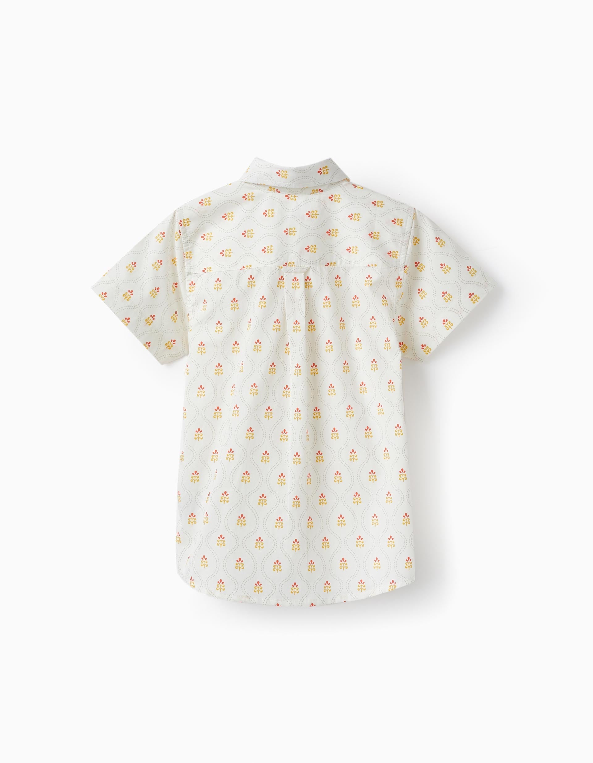 Short Sleeve Cotton Shirt for Boys, White/Yellow/Red