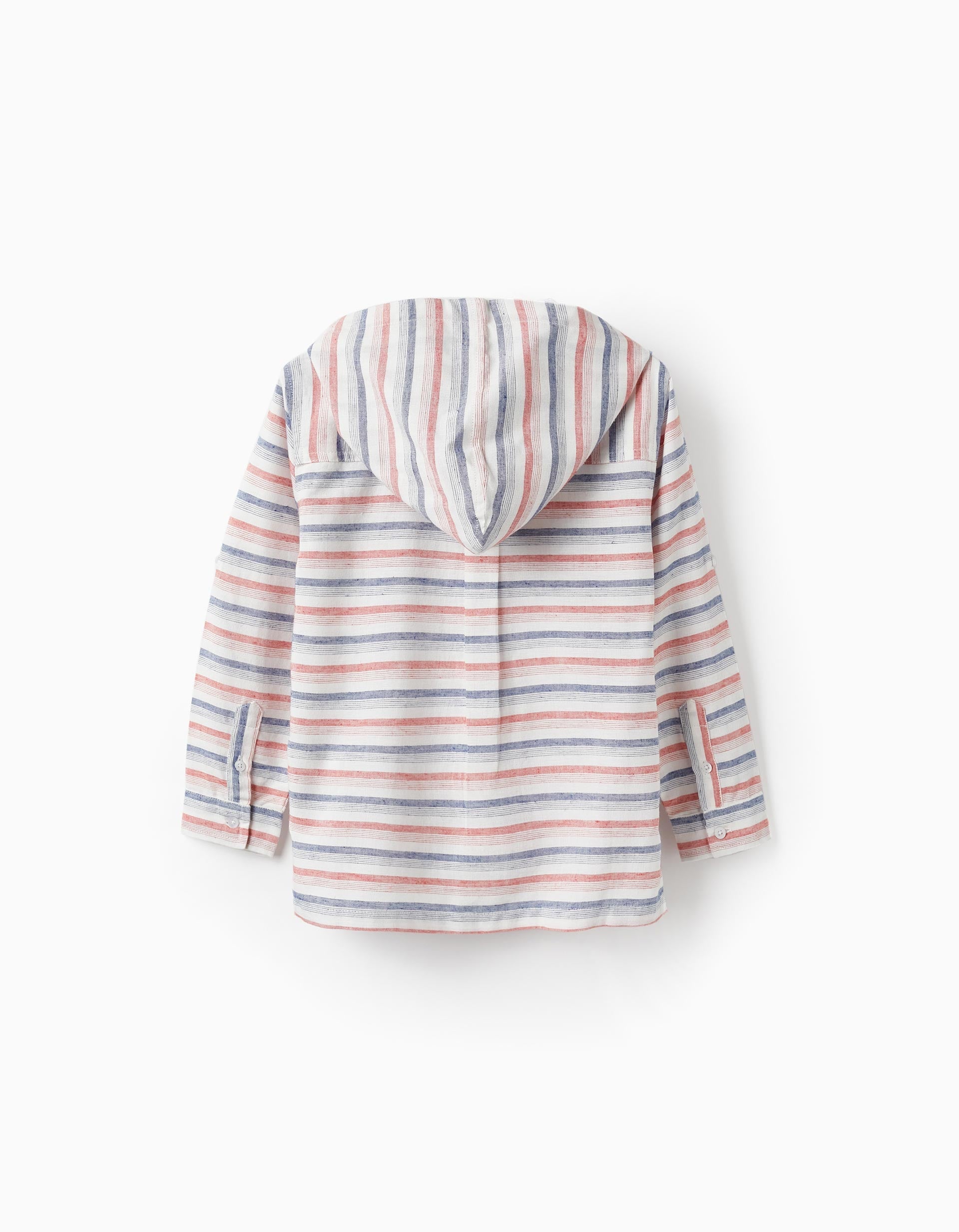 Striped Hooded Shirt for Boys, White/Blue/Red