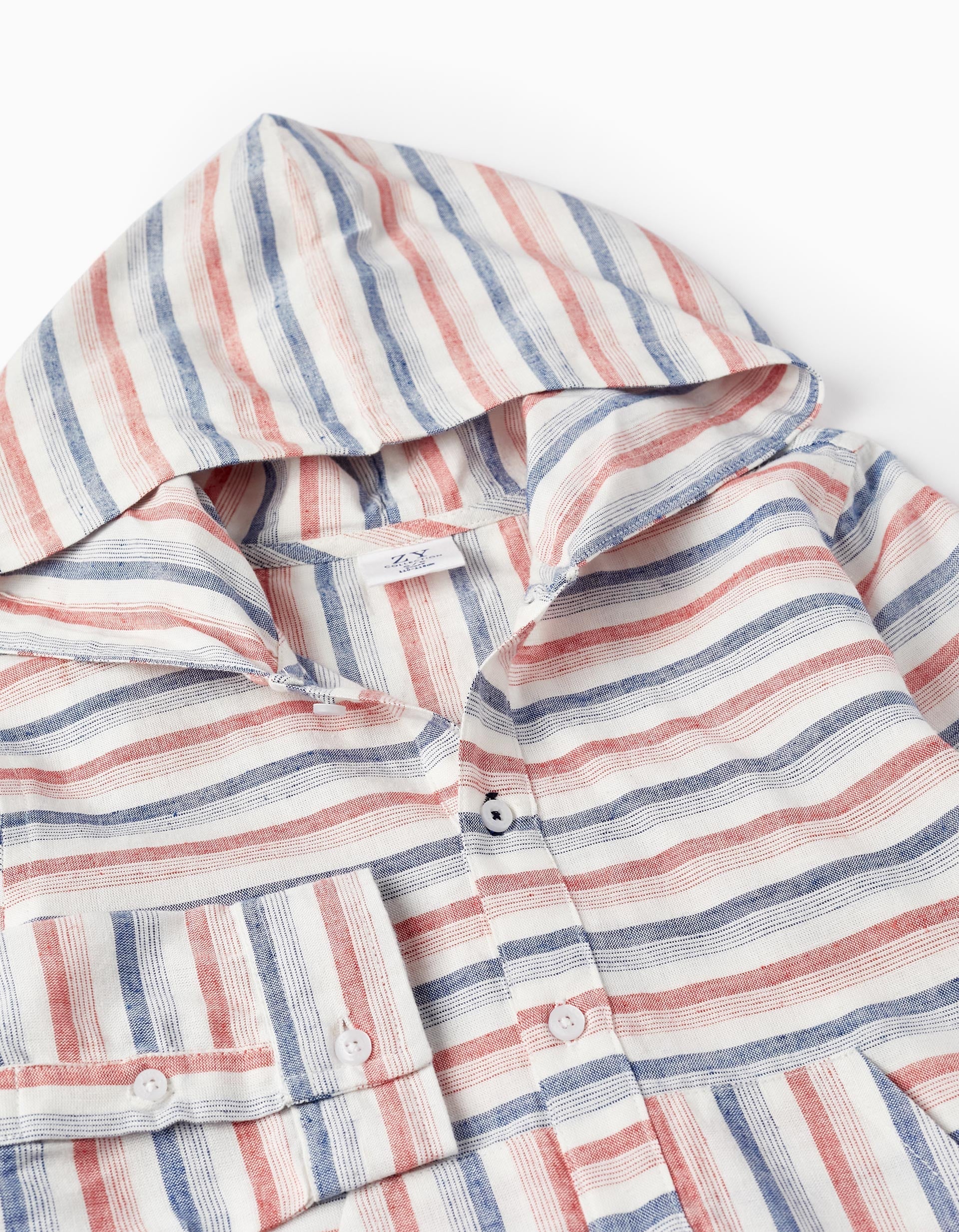 Striped Hooded Shirt for Boys, White/Blue/Red