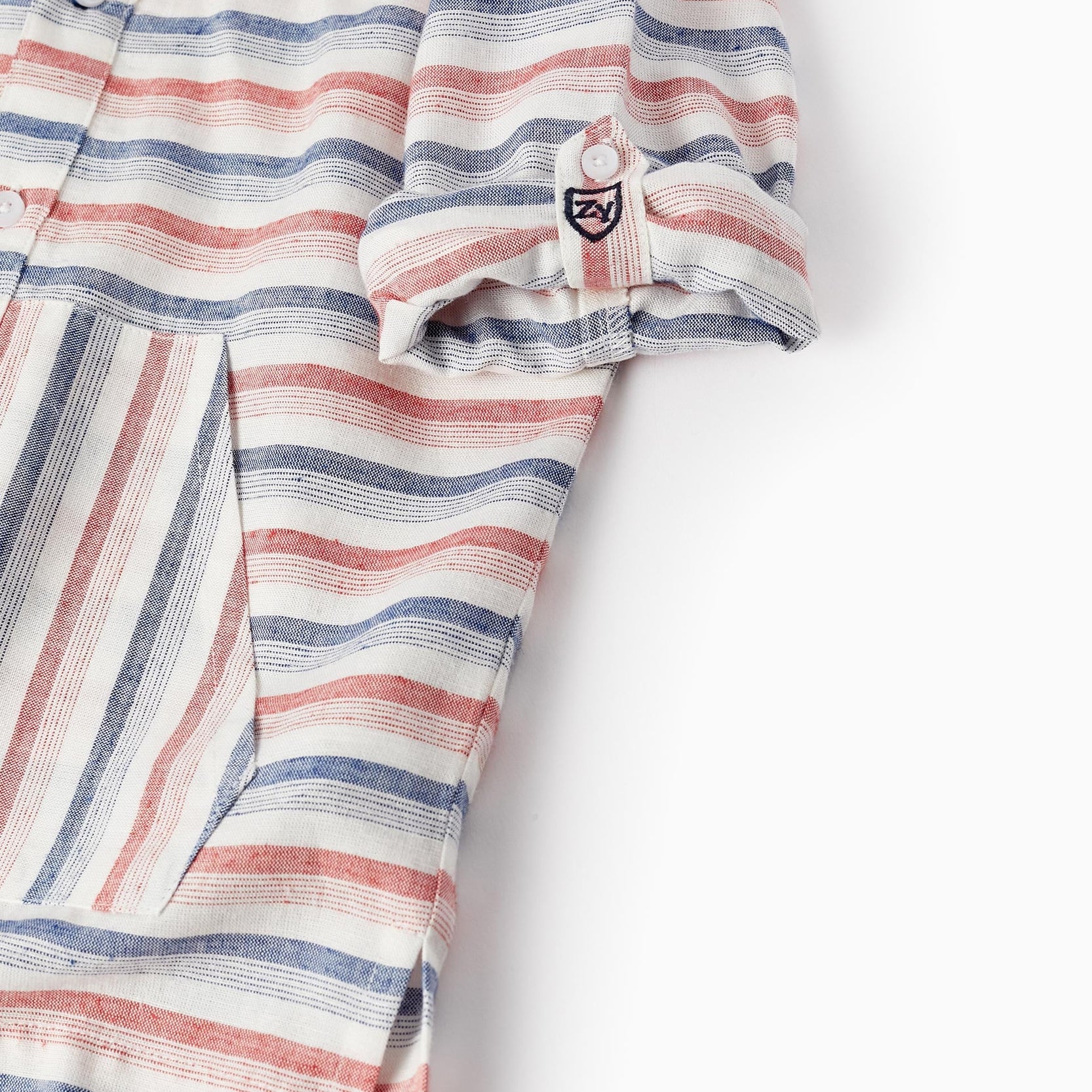 Striped Hooded Shirt for Boys, White/Blue/Red