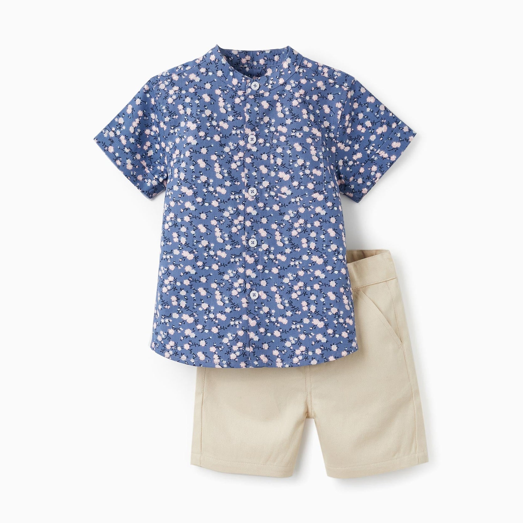 Short Sleeve Shirt + Midi Shorts for Boys, Purple/Beige