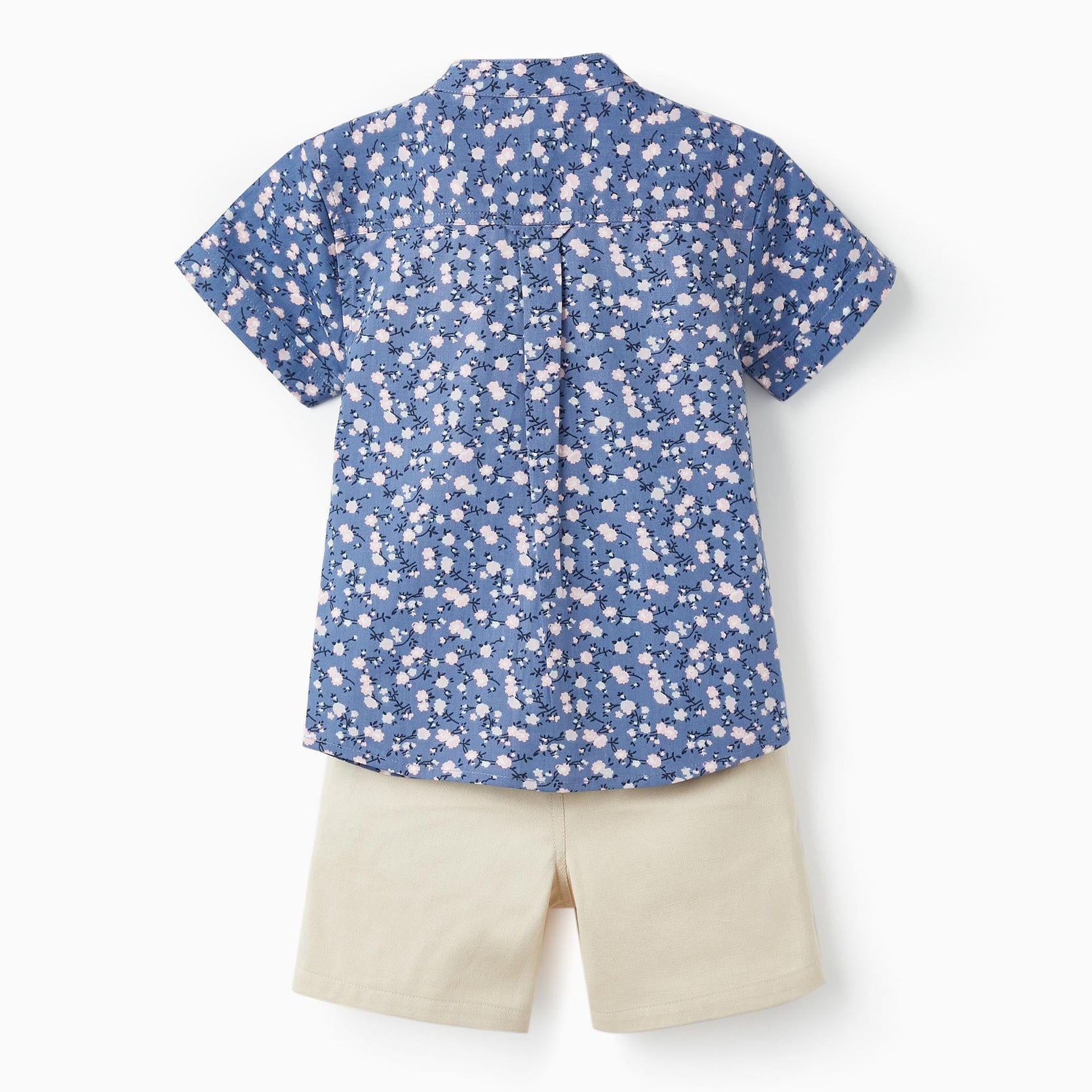 Short Sleeve Shirt + Midi Shorts for Boys, Purple/Beige