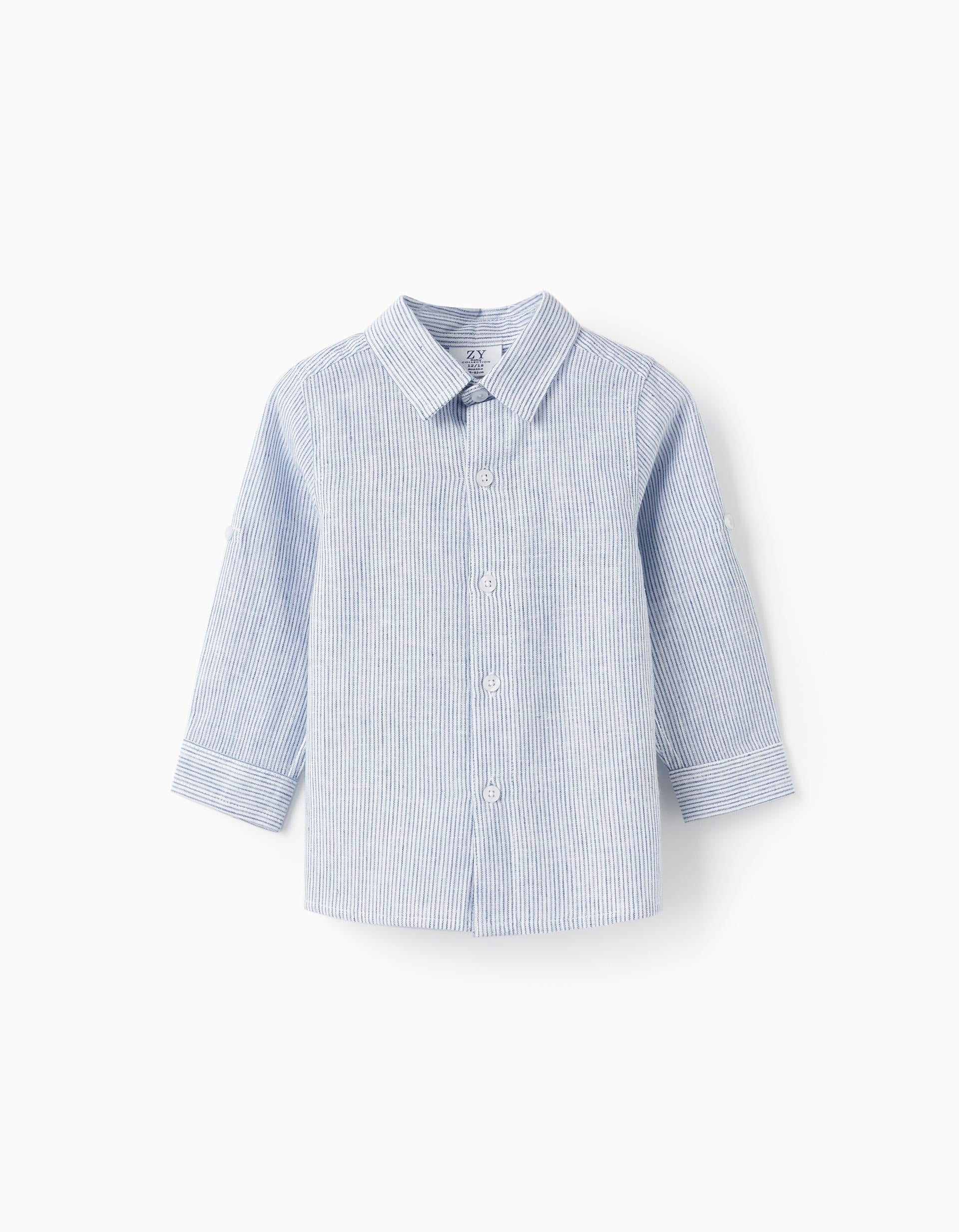 Classic Long Sleeve Striped Shirt for Baby Boys, Blue/White