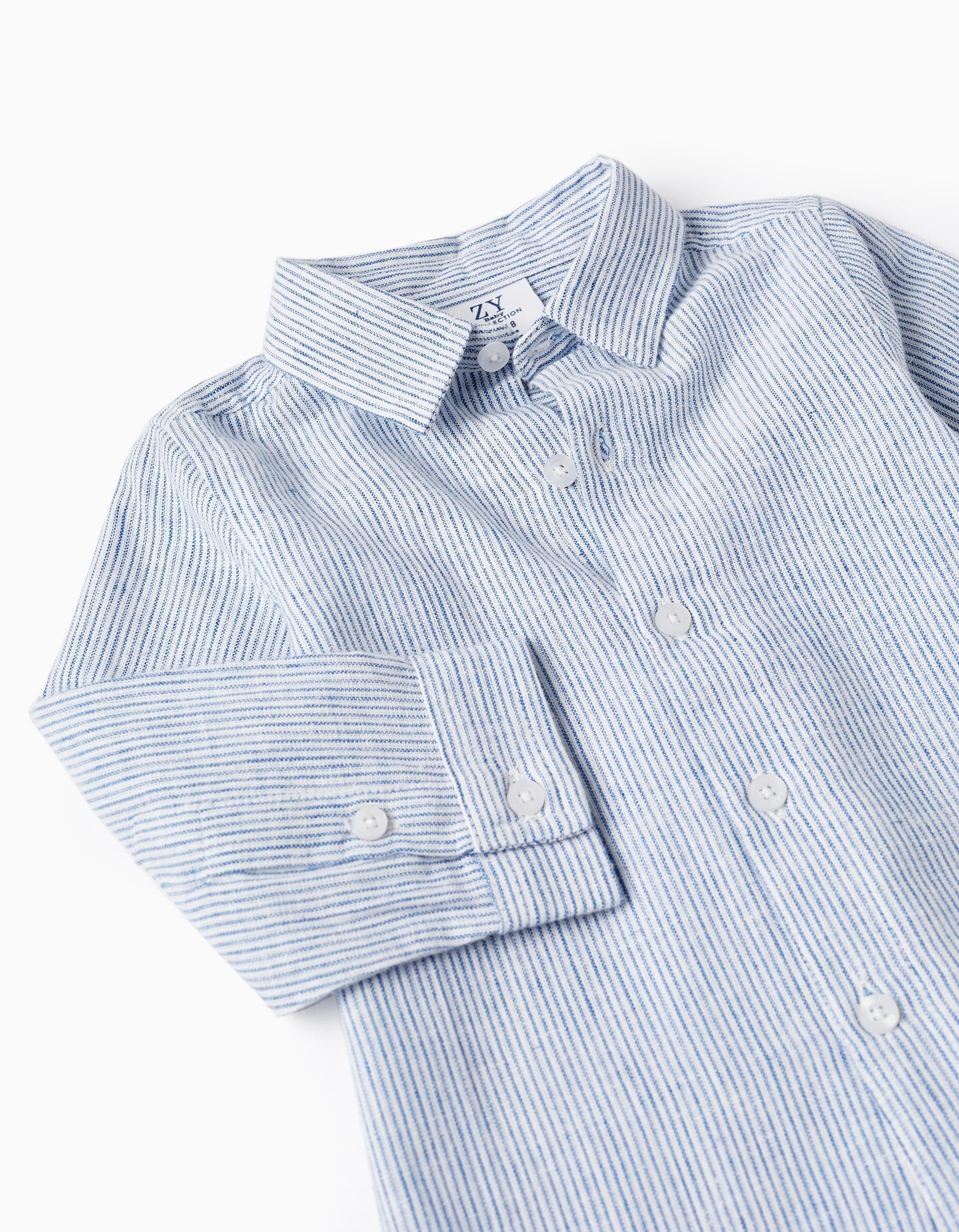 Classic Long Sleeve Striped Shirt for Baby Boys, Blue/White