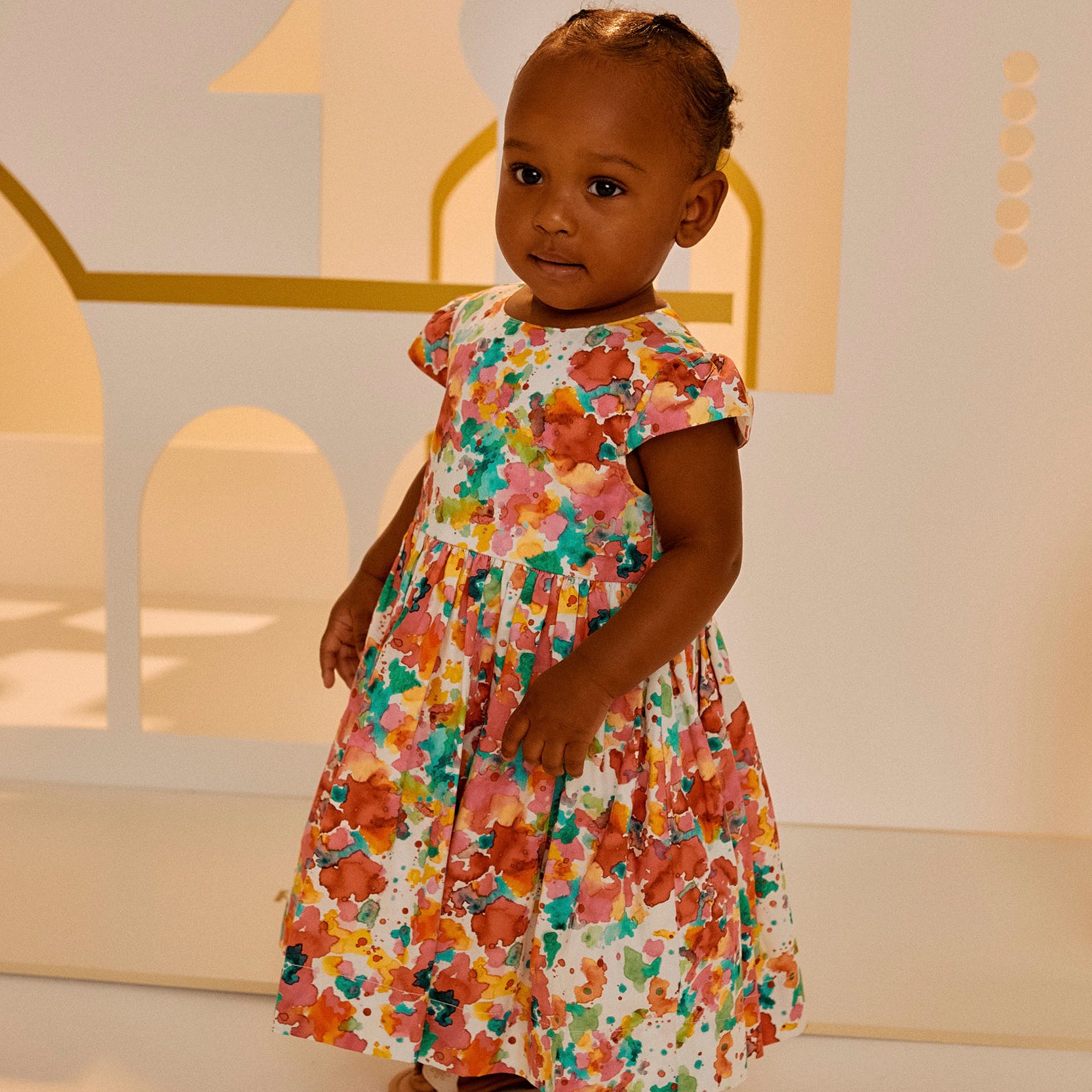 Dress with Watercolor Pattern for Baby Girls, Multicolour