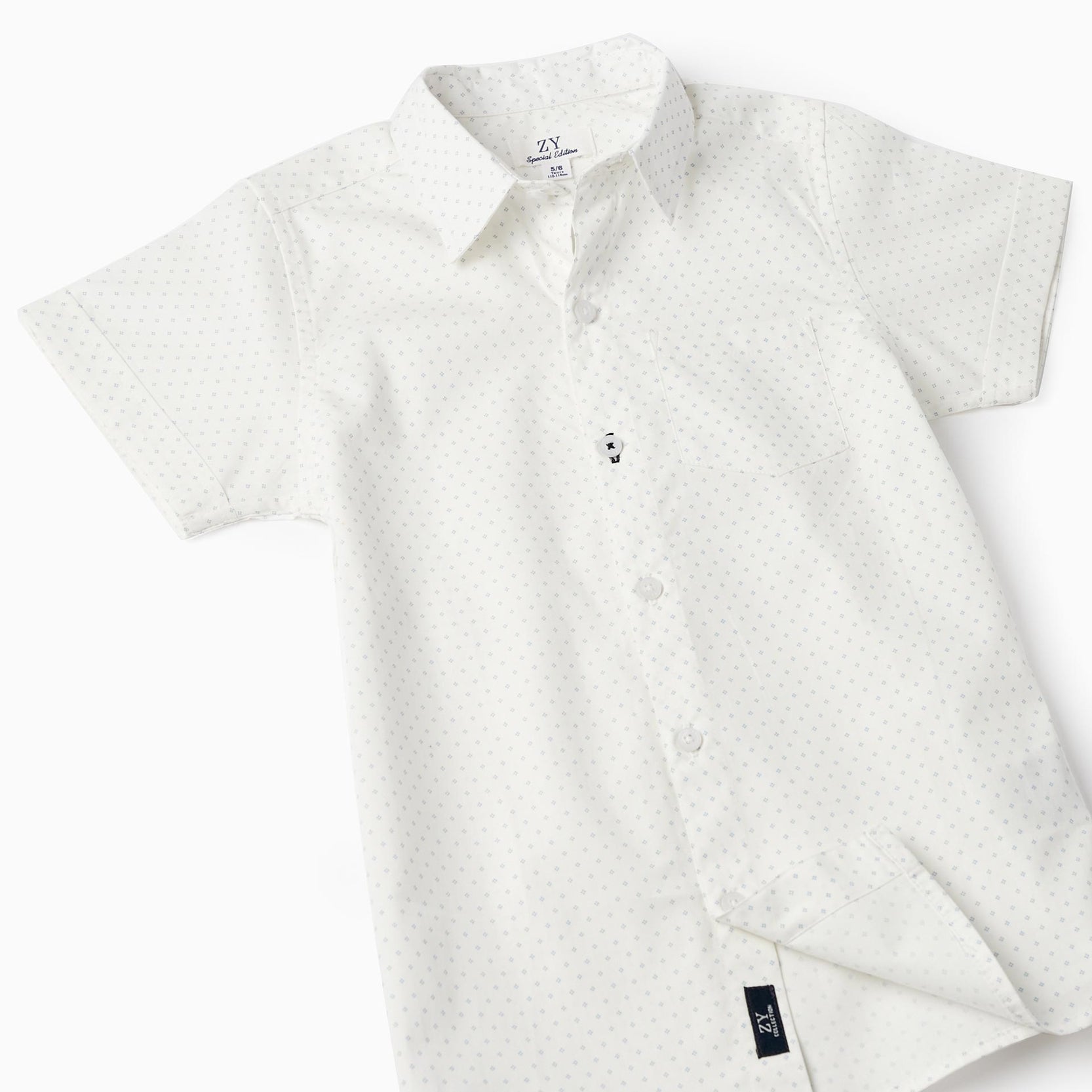 Short Sleeve Shirt + Shorts with Suspenders for Boys, White/Blue