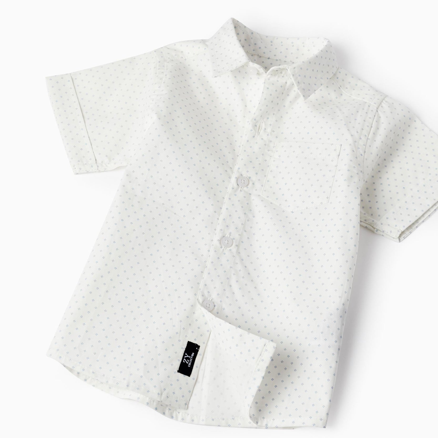 Short Sleeve Shirt + Shorts with Suspenders for Baby Boy, White/Blue