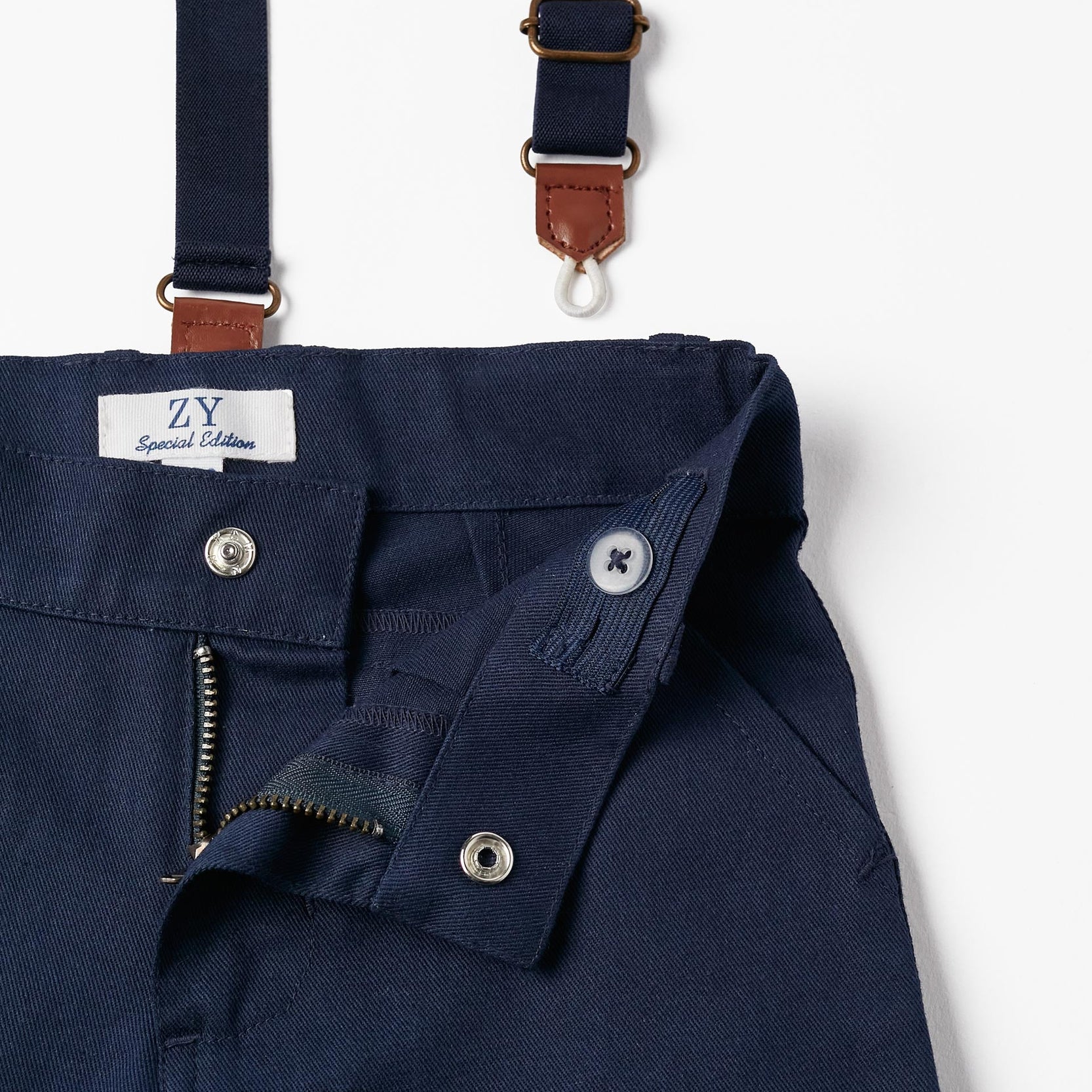 Short Sleeve Shirt + Shorts with Suspenders for Baby Boy, White/Blue