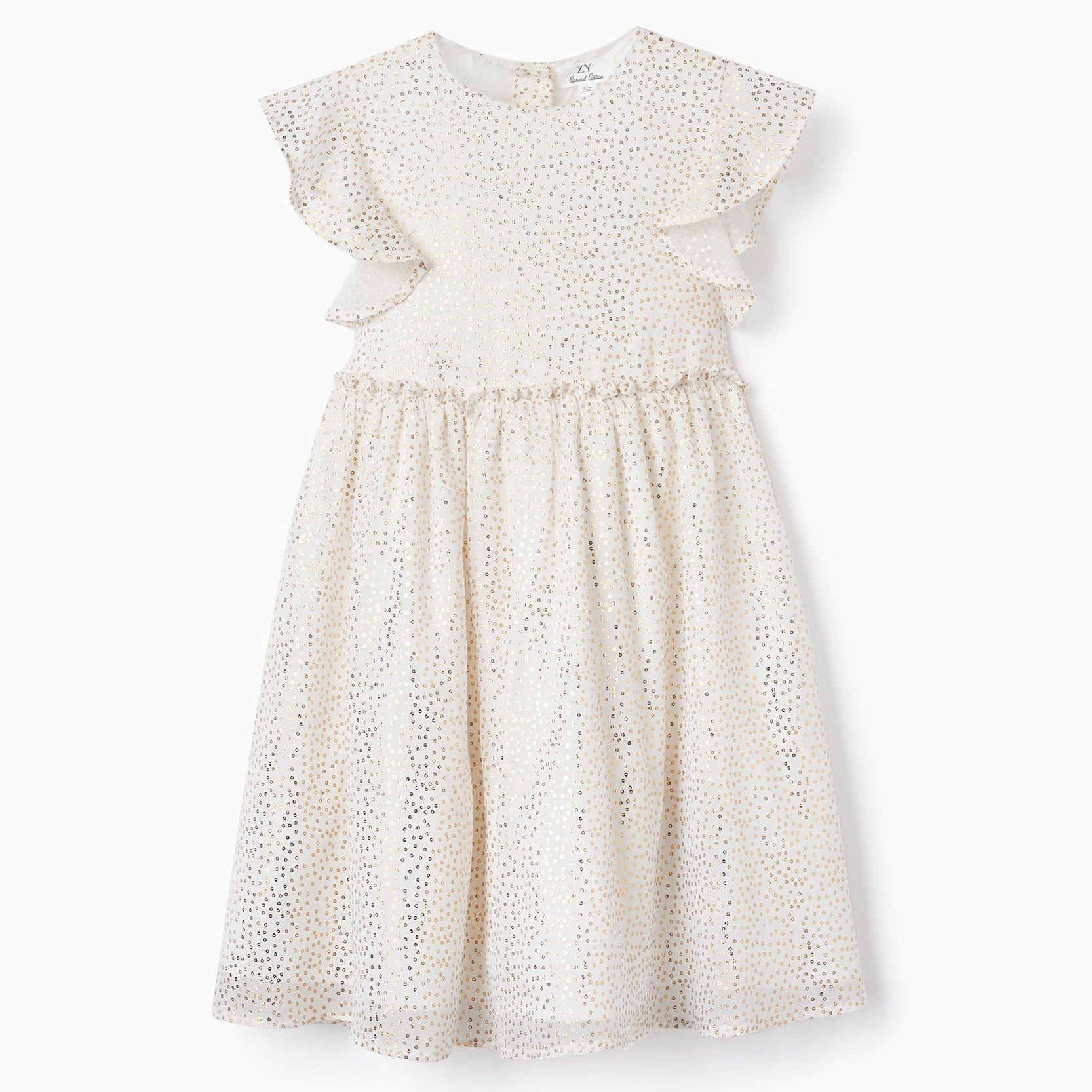 Ceremony Dress for Girls, White/Gold