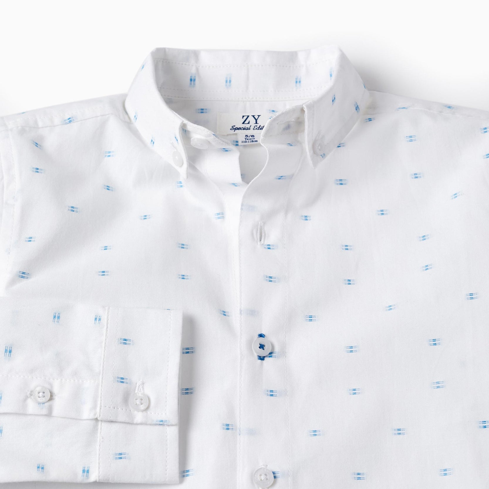 Cotton Shirt for Boys, White/Blue