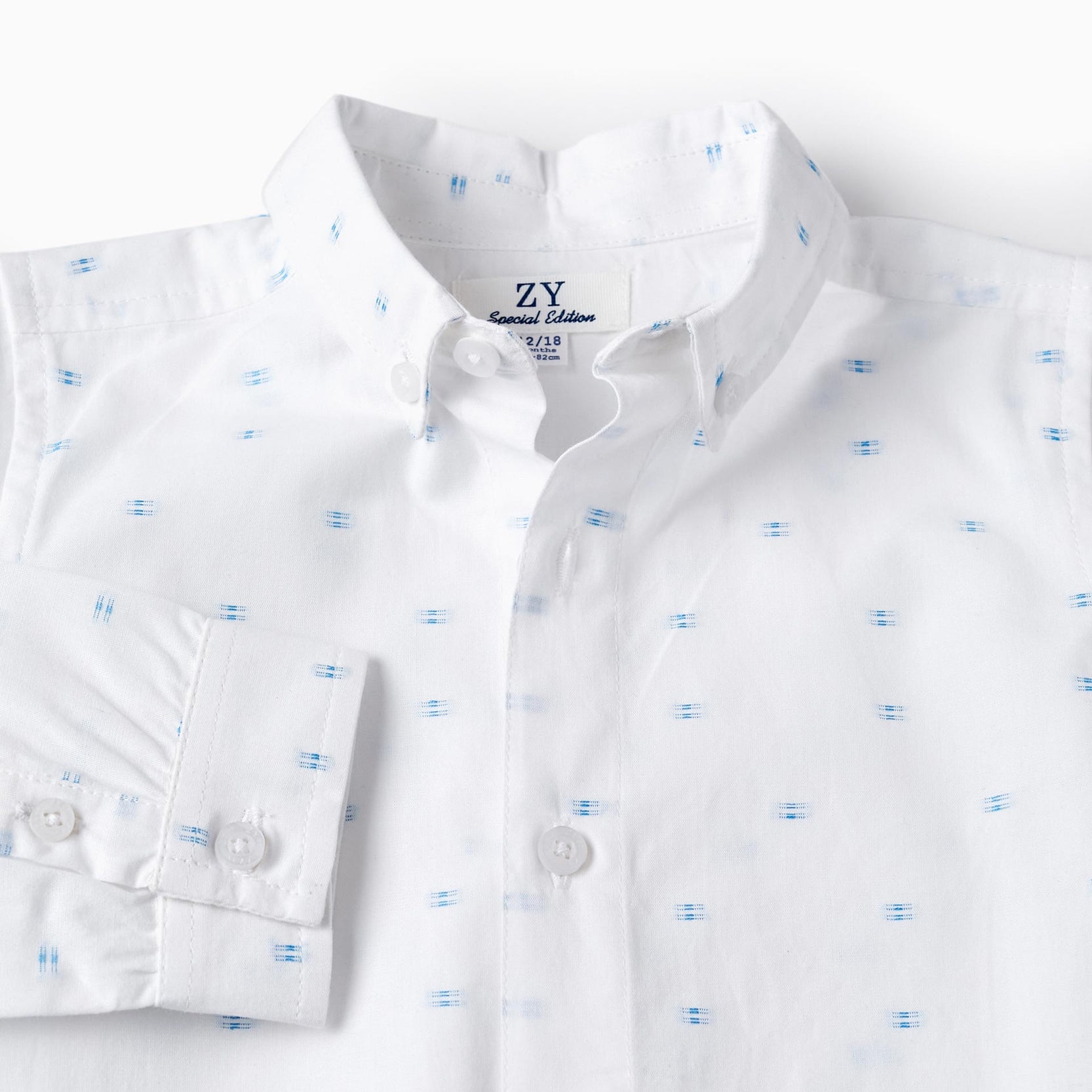 Cotton Shirt for Baby Boys, White/Blue