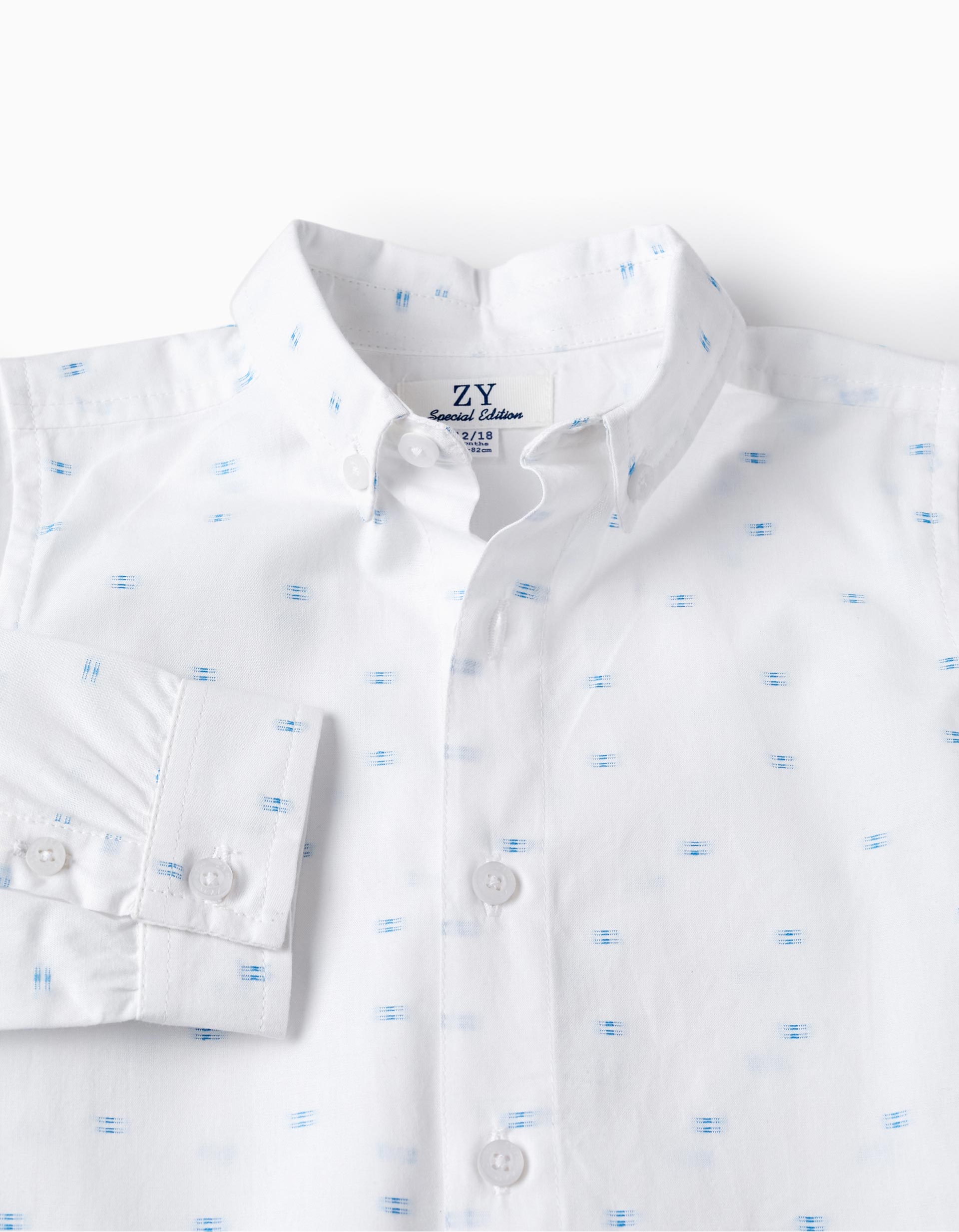 Cotton Shirt for Baby Boys, White/Blue