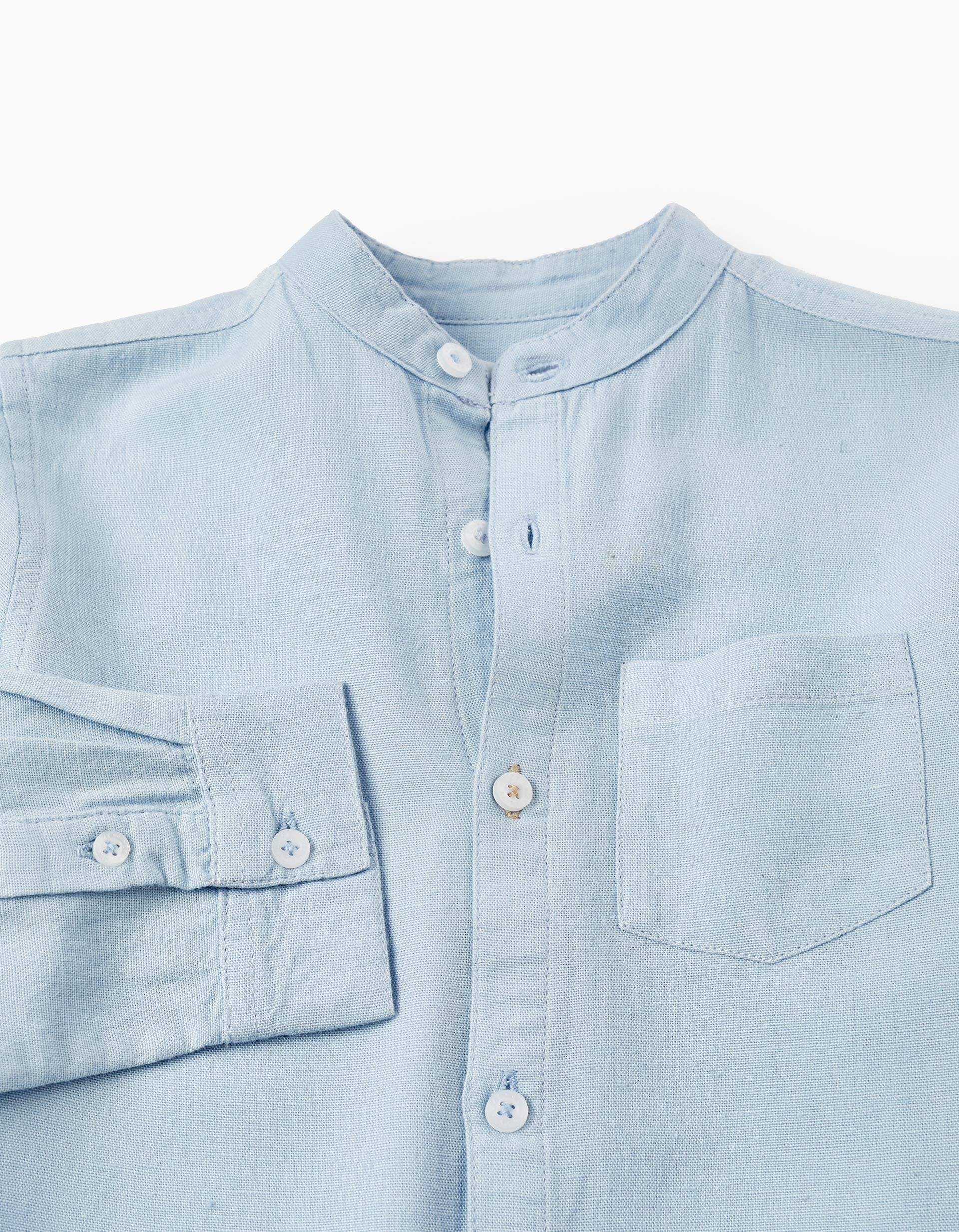 Long Sleeve Linen Shirt for Boys, Light Blue