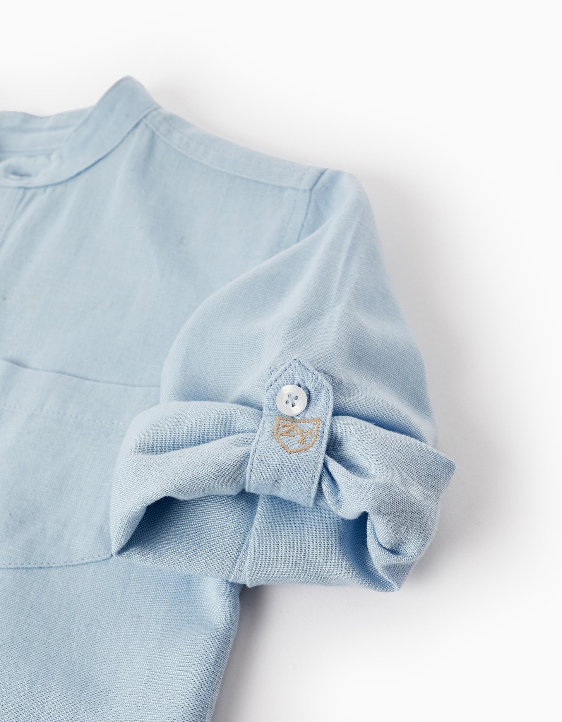 Long Sleeve Linen Shirt for Boys, Light Blue
