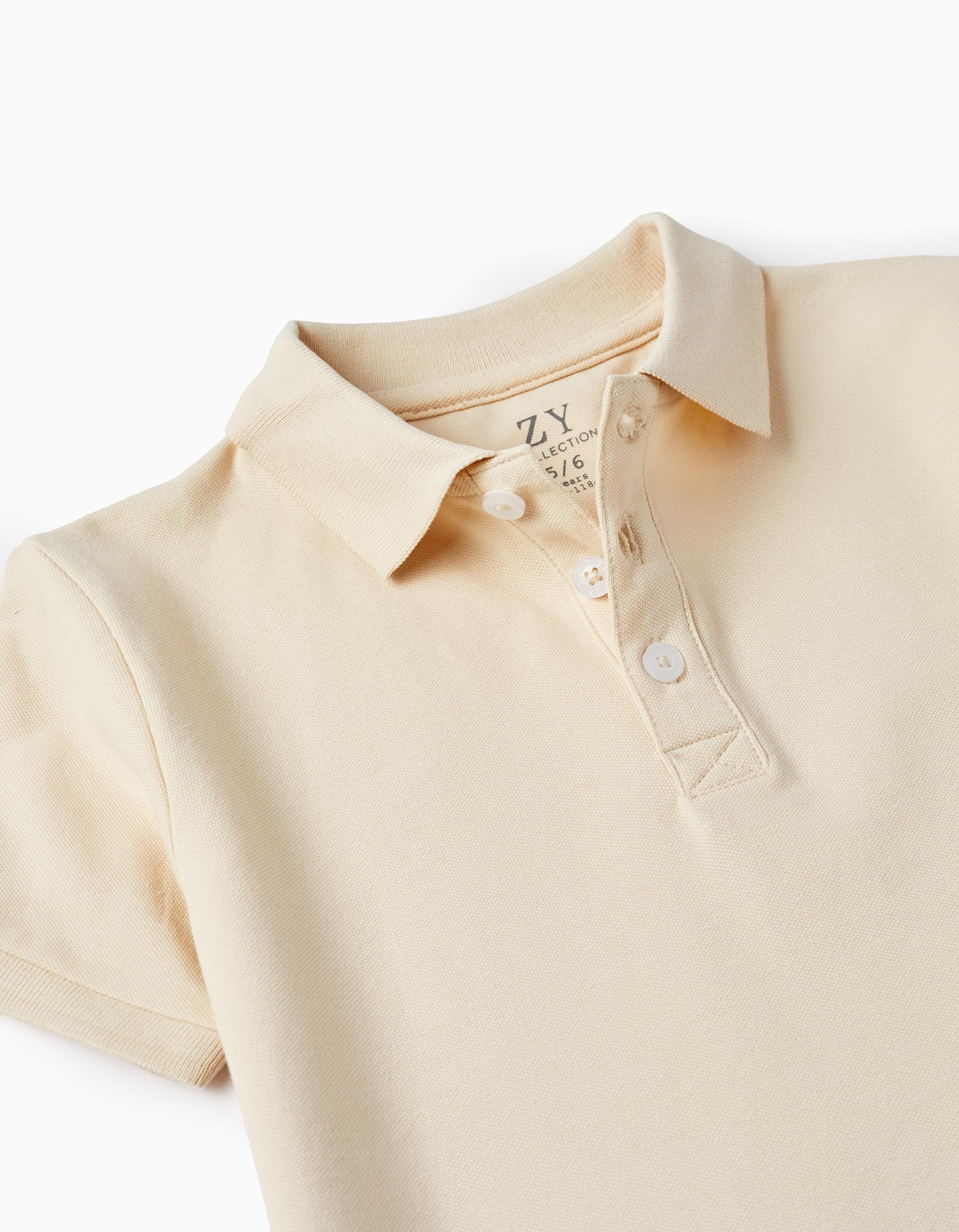 Short Sleeve Polo in Cotton Piqué for Boys, Beige