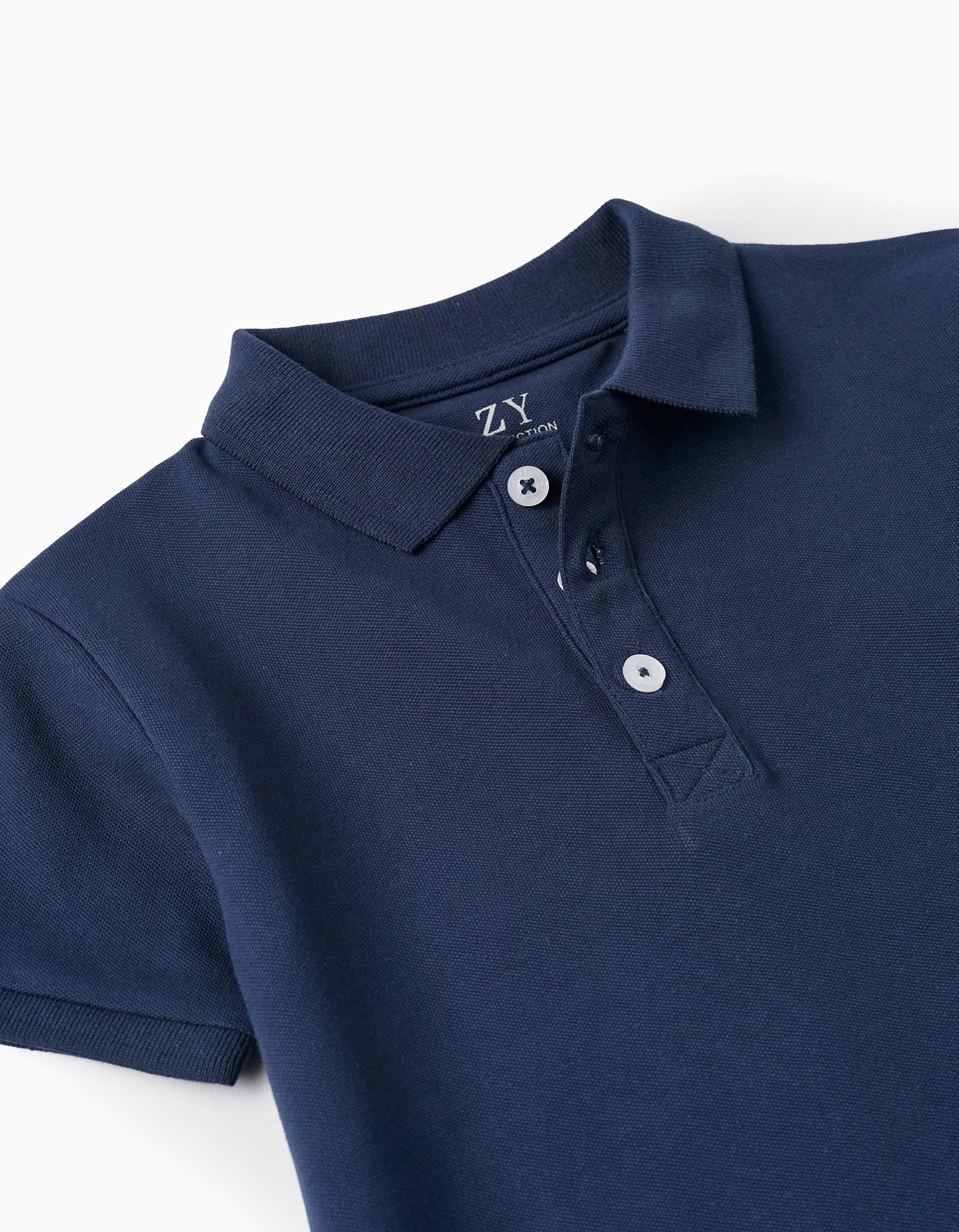 Short Sleeve Polo in Cotton Piqué for Boys, Dark Blue