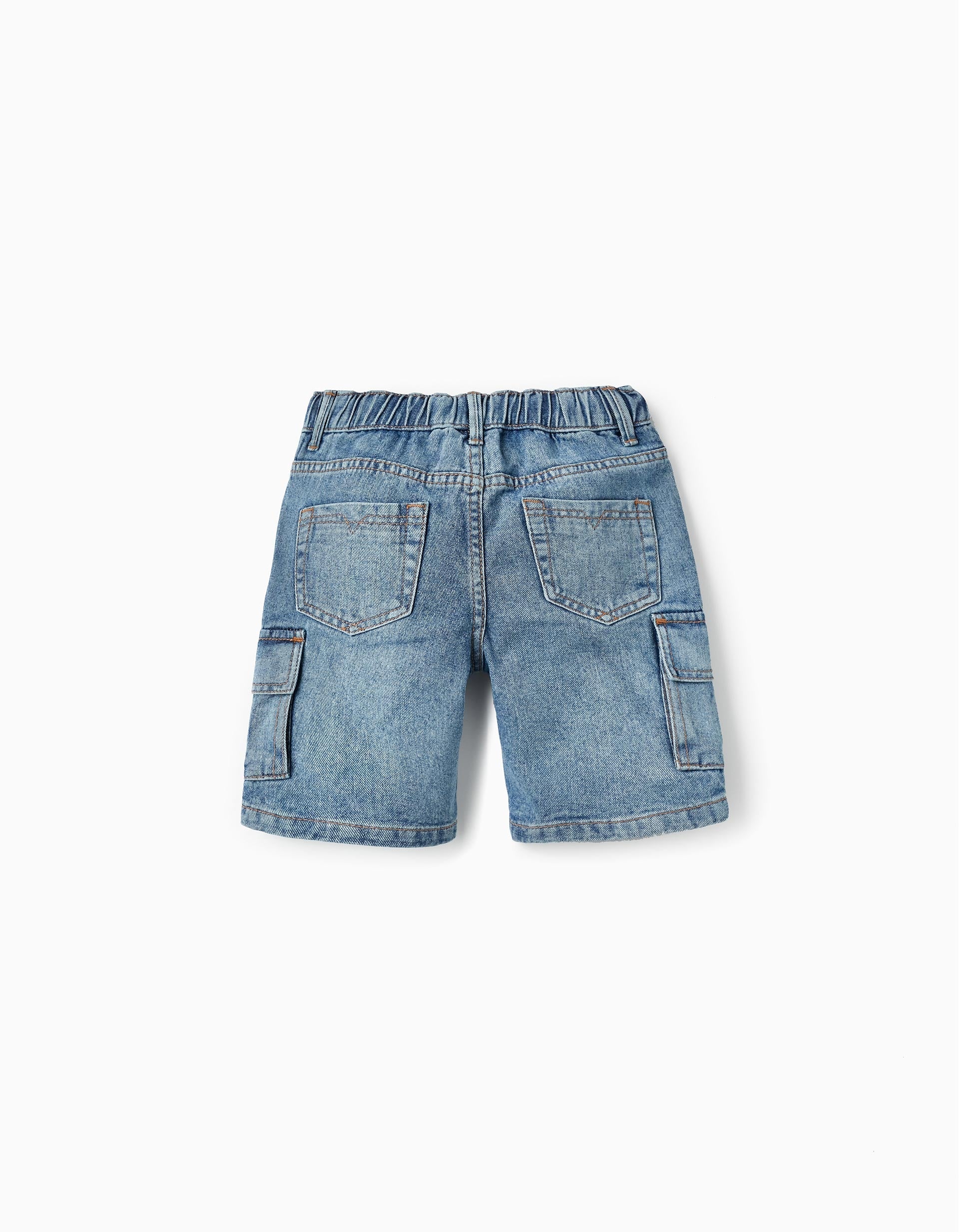 Cotton Denim Shorts with Cargo Pockets for Boys, Blue
