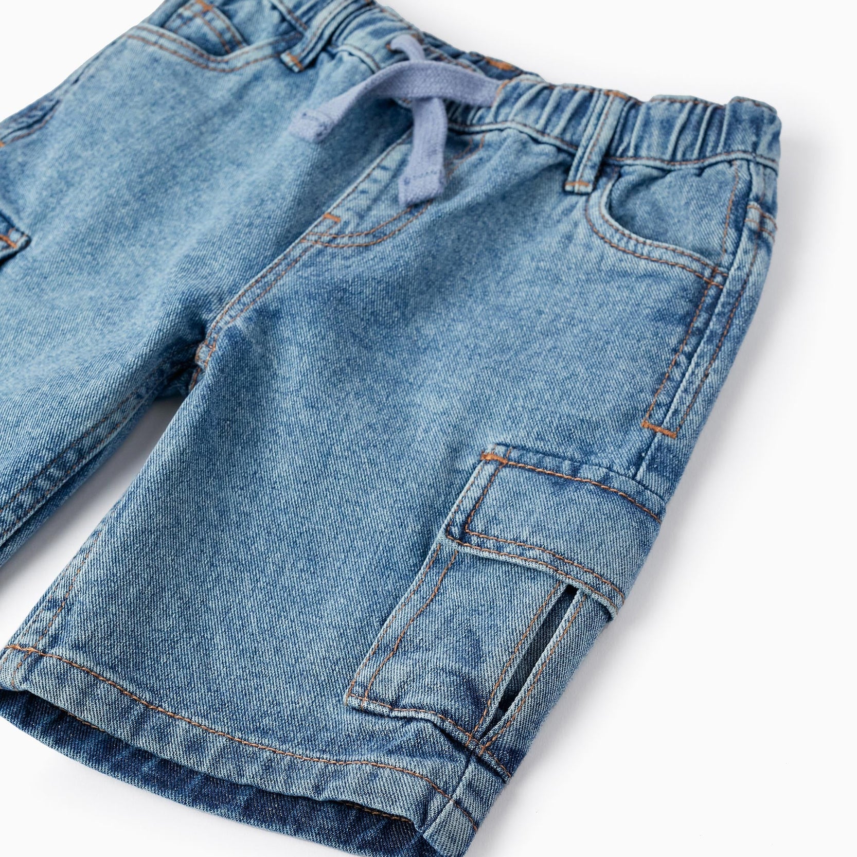 Cotton Denim Shorts with Cargo Pockets for Boys, Blue