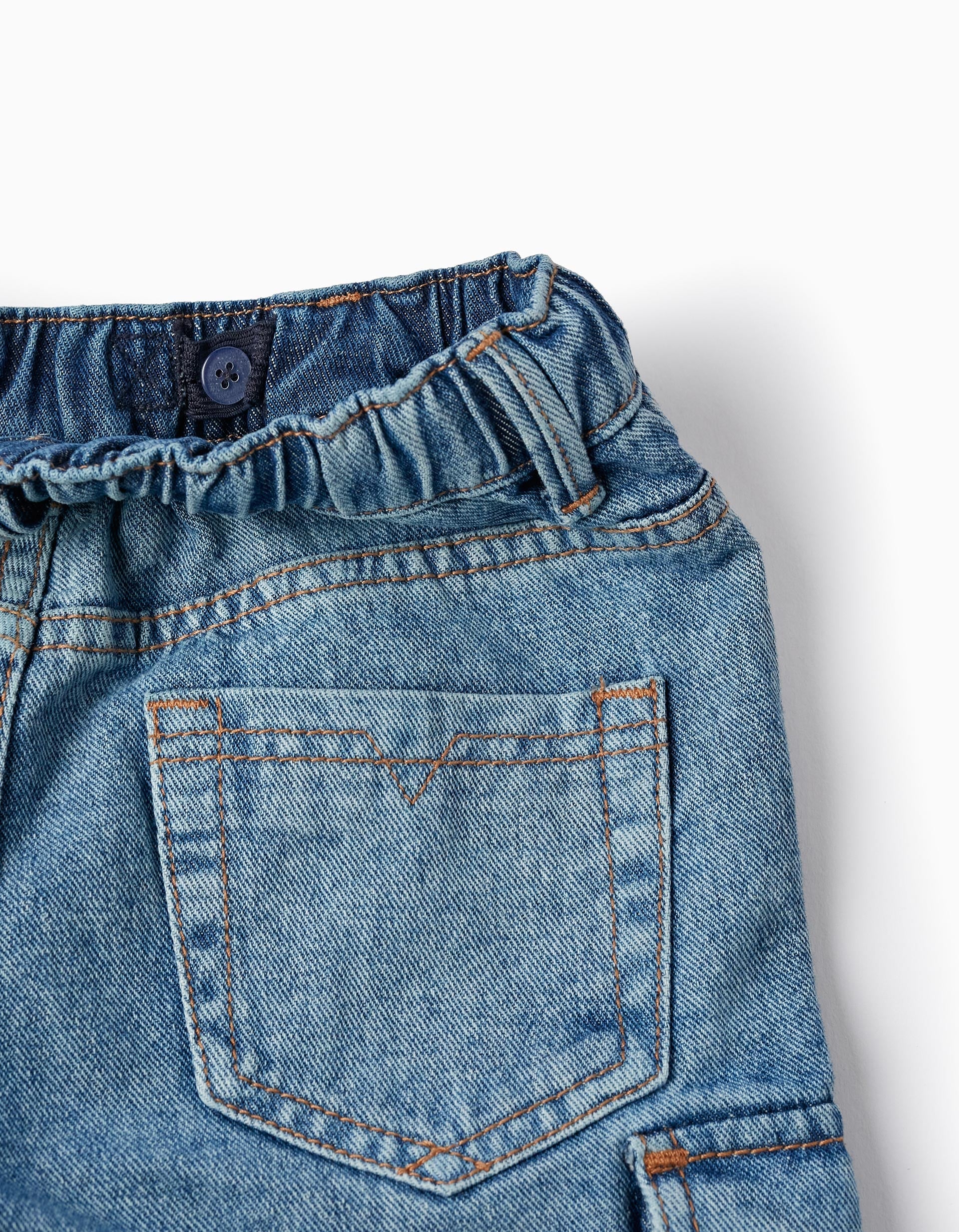 Cotton Denim Shorts with Cargo Pockets for Boys, Blue