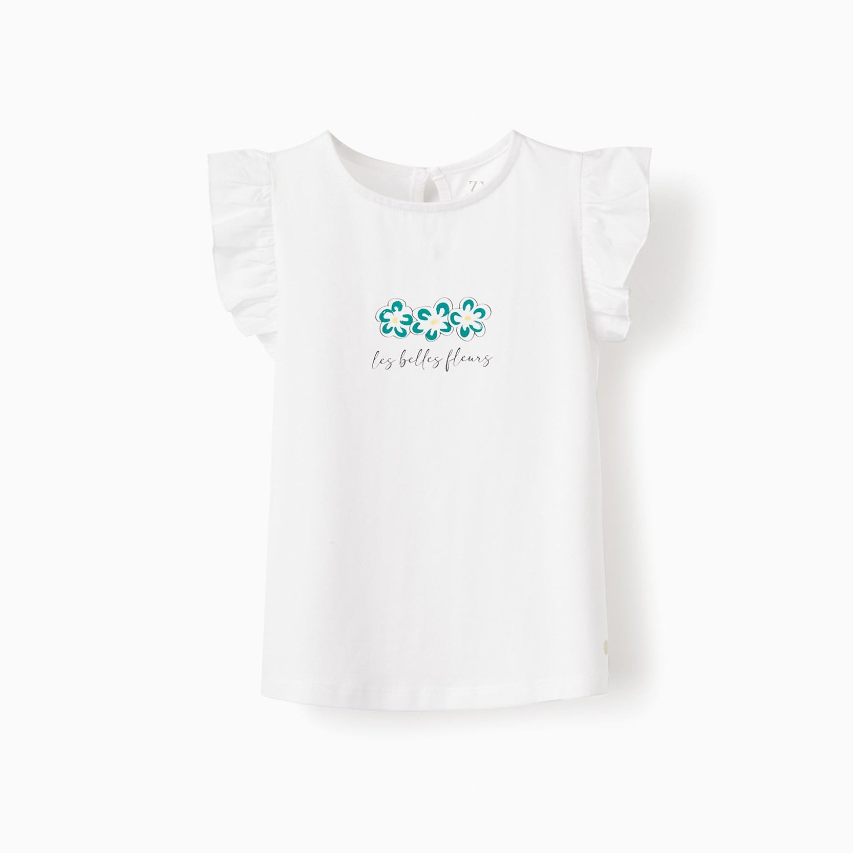 Cotton T-shirt with Ruffles for Girls 'Flowers', White