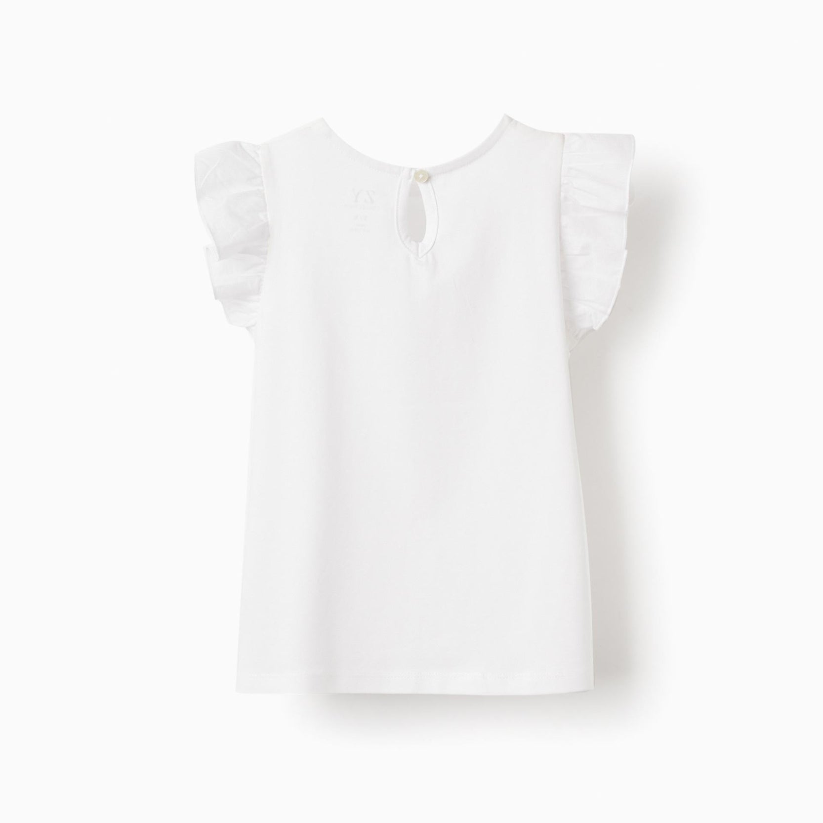 Cotton T-shirt with Ruffles for Girls 'Flowers', White